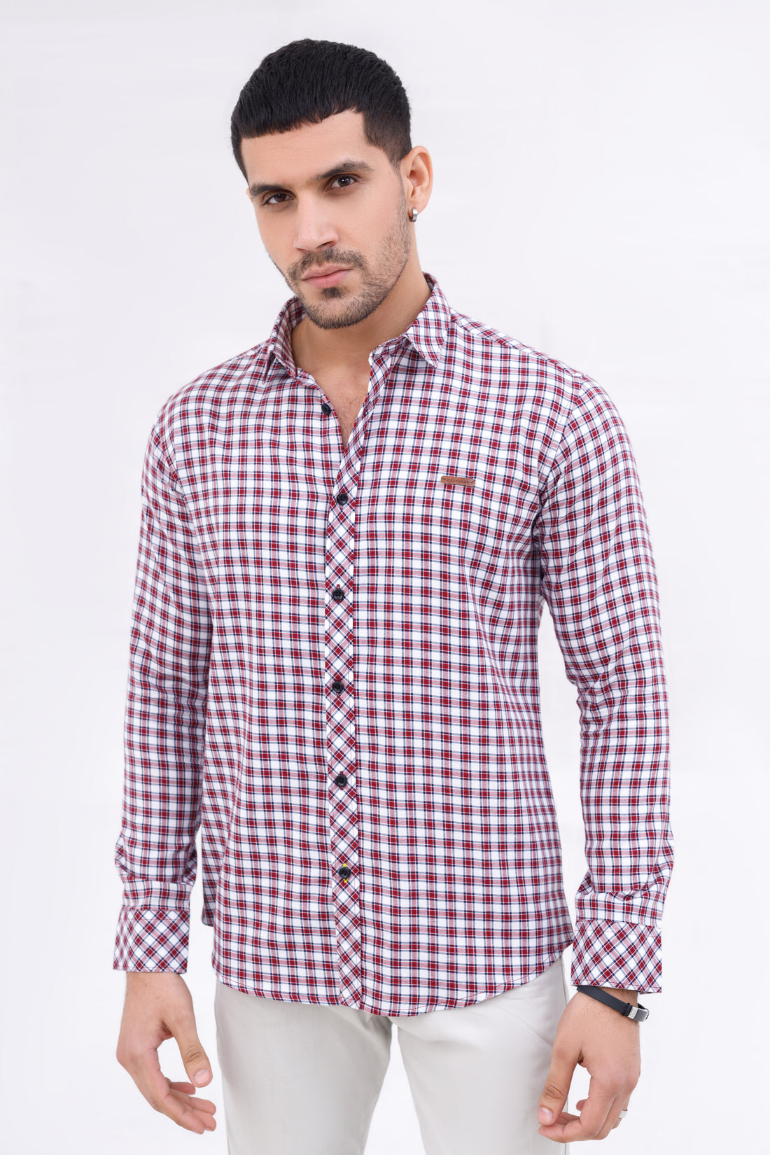 Men Casual Shirt Check Red Check