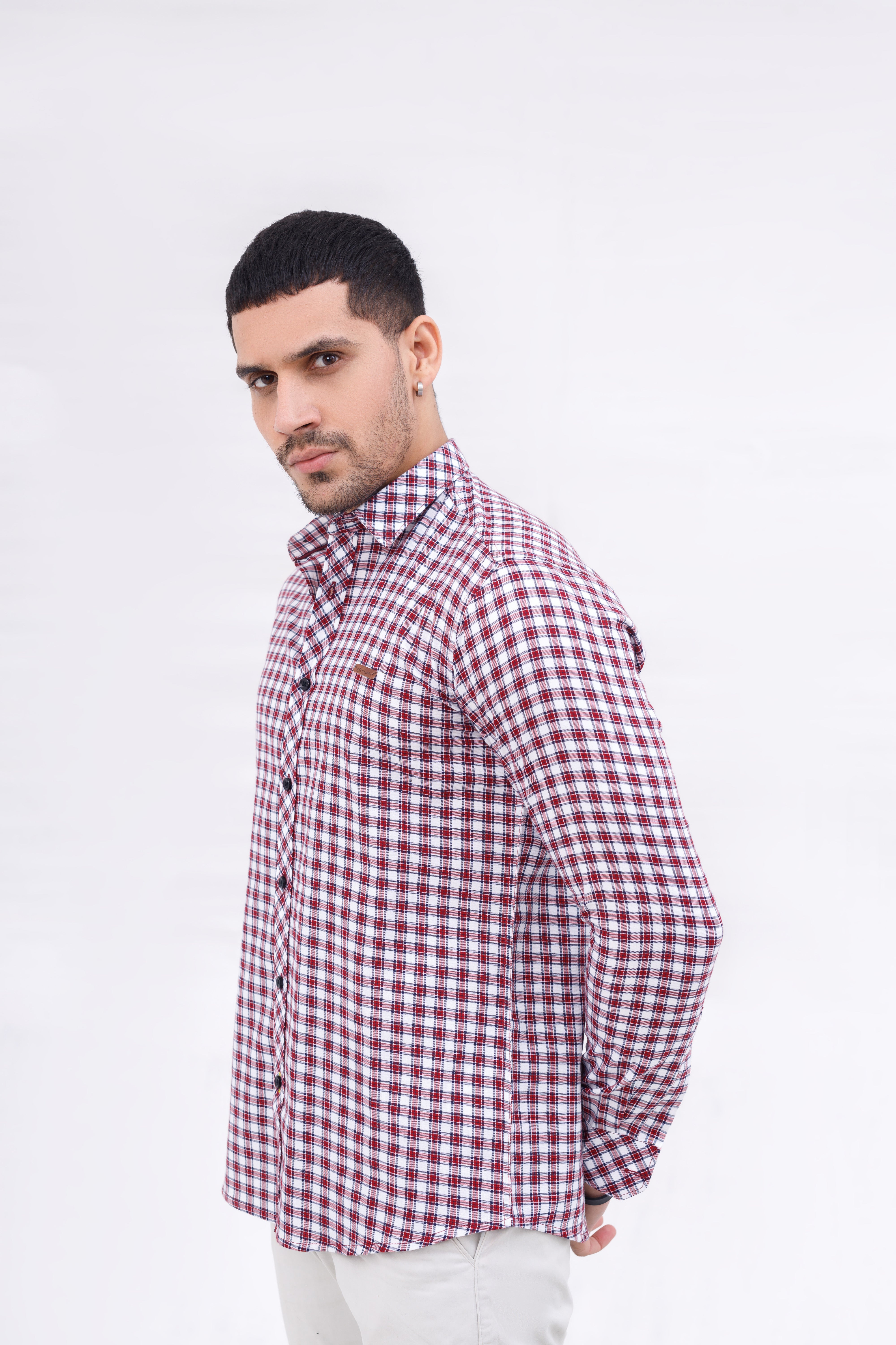 Men Casual Shirt Red Check