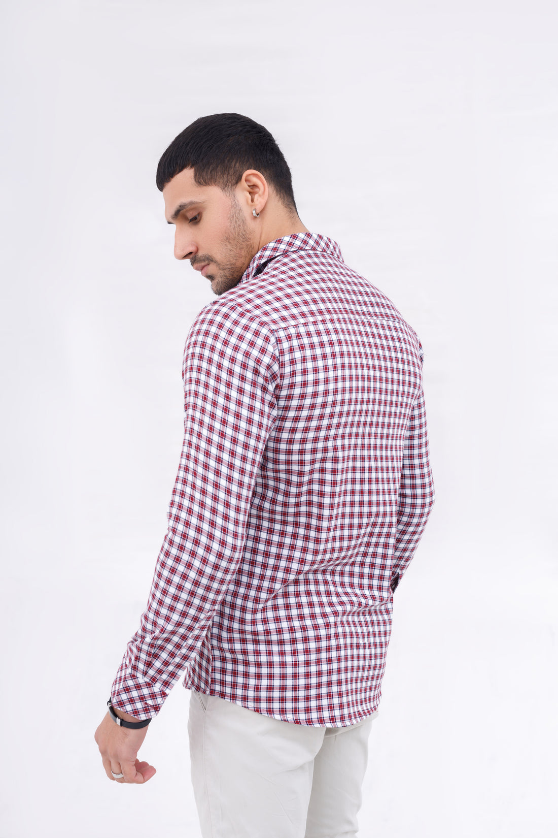 Men Casual Shirt Check Red Check