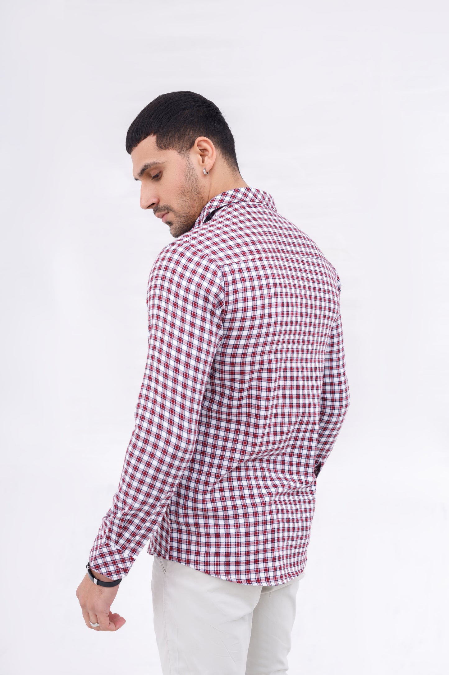 Men Casual Shirt Red Check