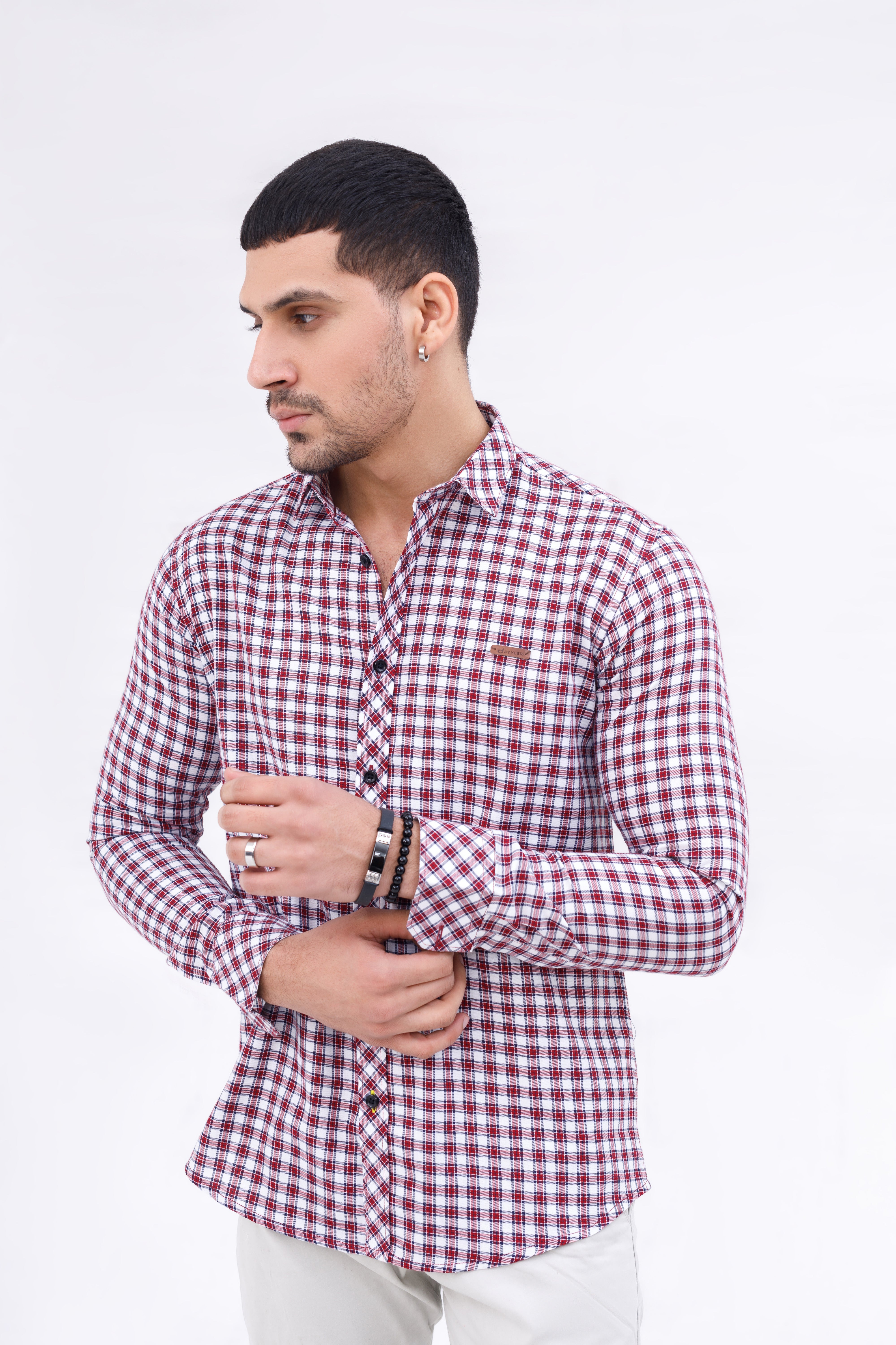 Men Casual Shirt Red Check
