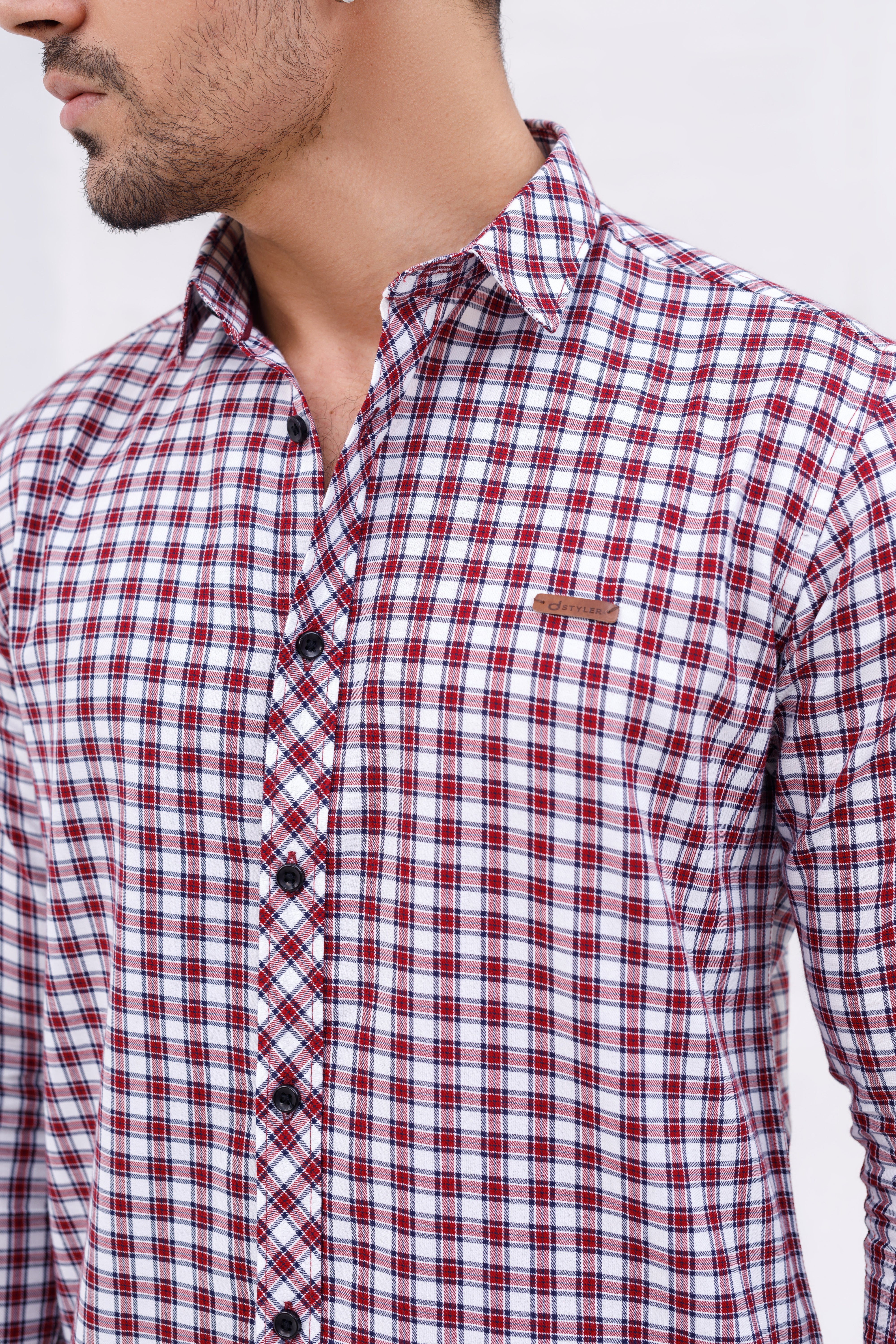 Men Casual Shirt Red Check