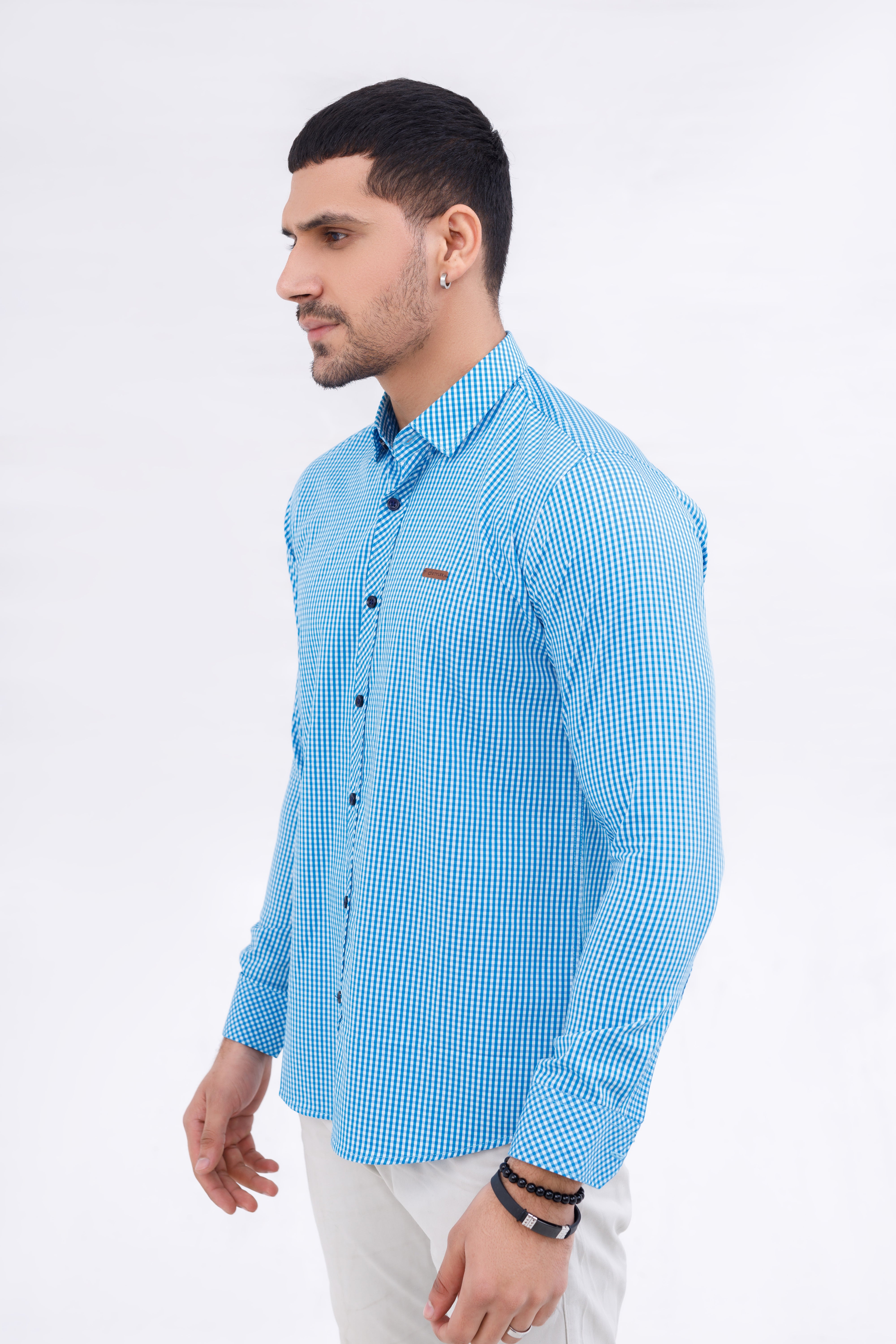 Men Casual Shirt Sky Blue Check