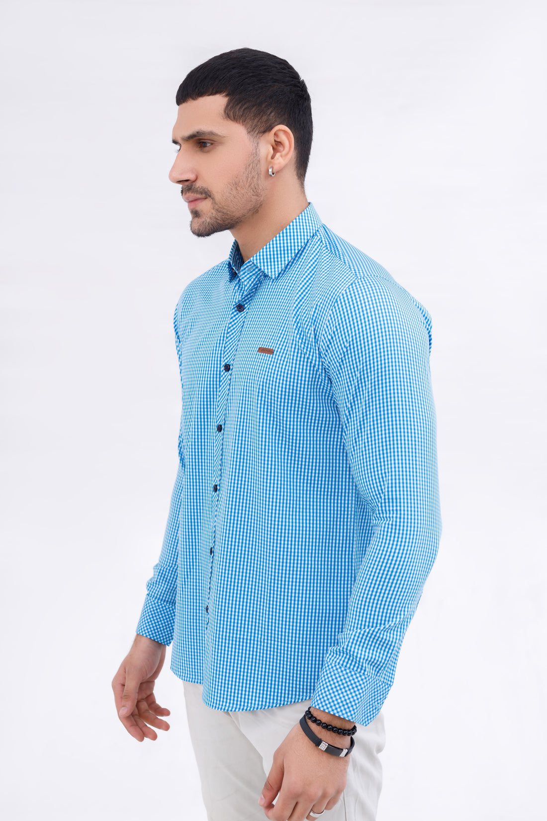 Men Casual Shirt Check Sky Blue Check