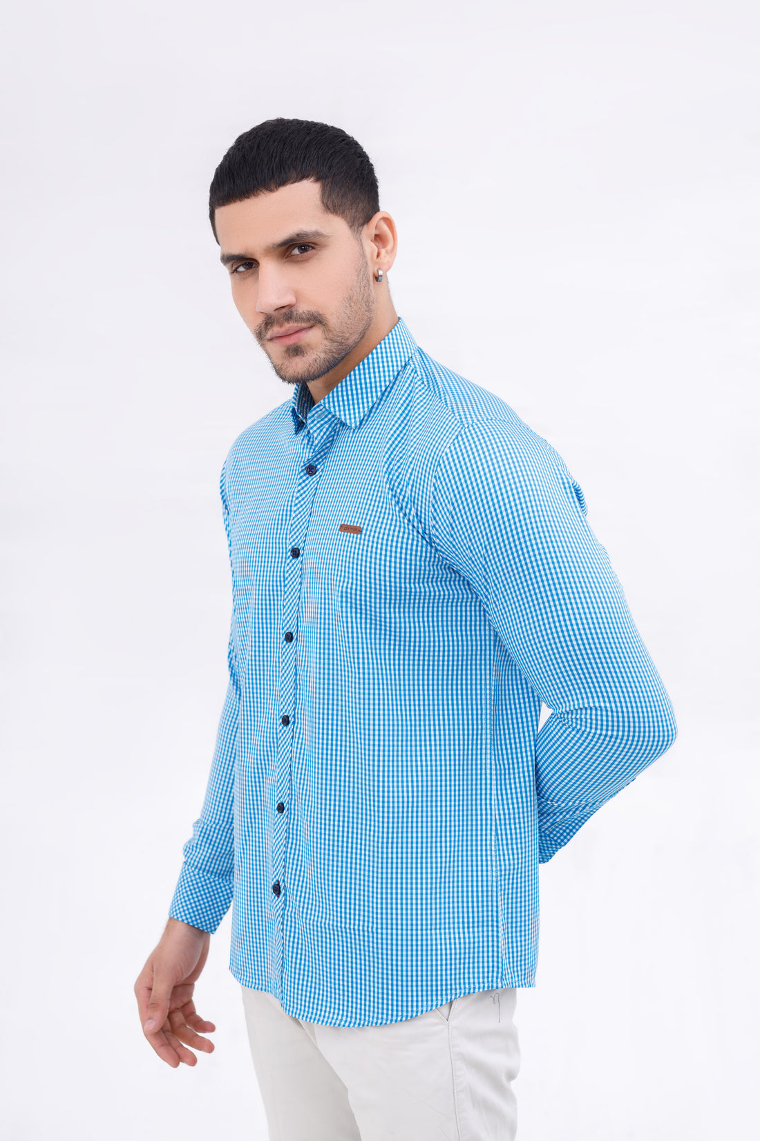 Men Casual Shirt Check Sky Blue Check