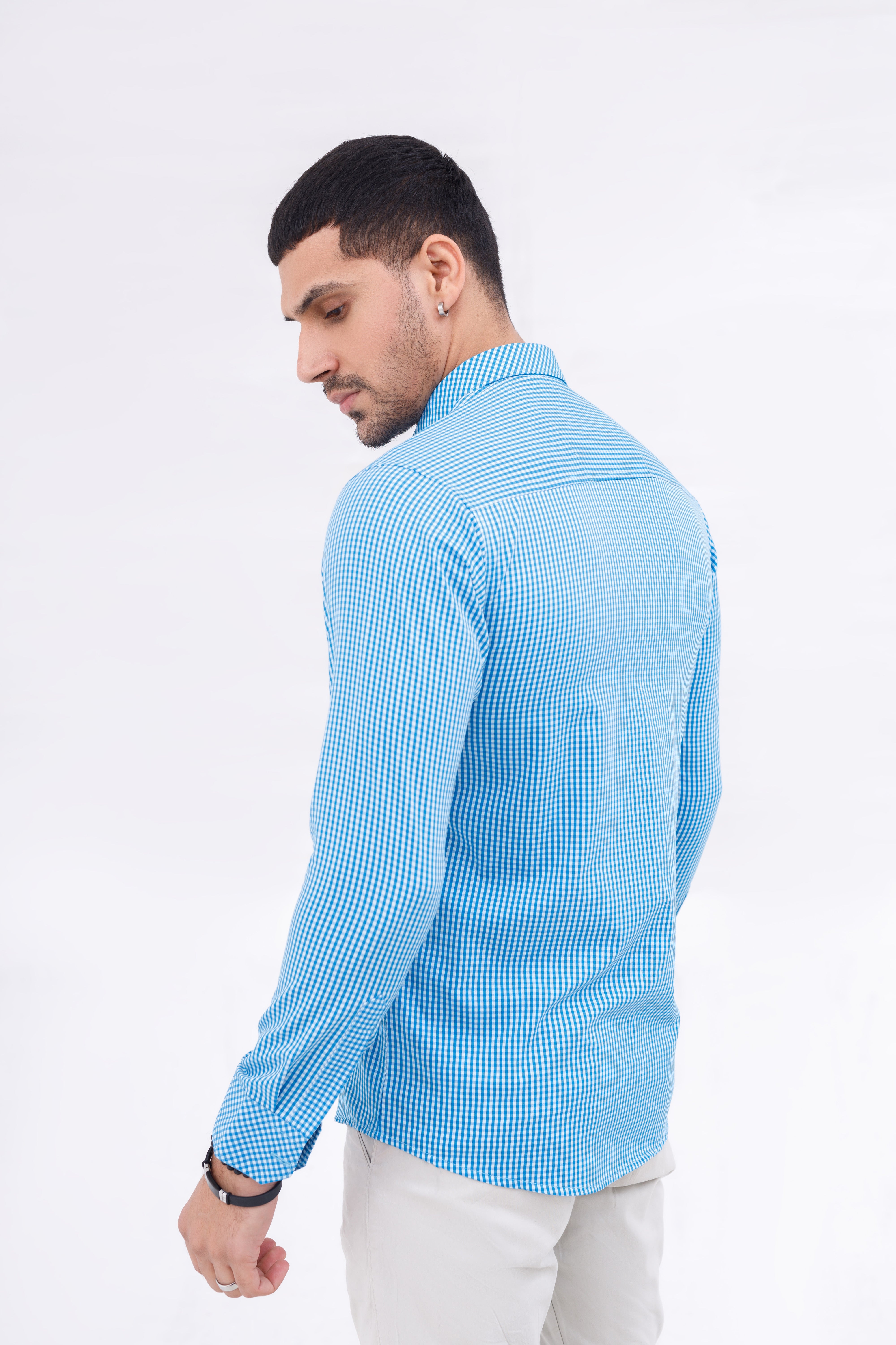 Men Casual Shirt Sky Blue Check