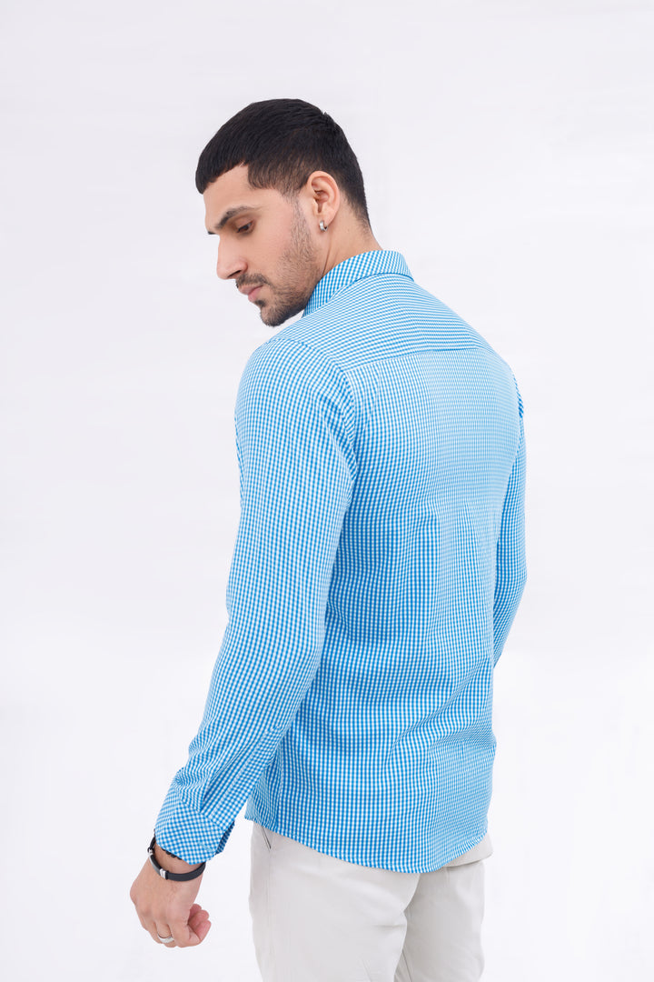 Men Casual Shirt Check Sky Blue Check