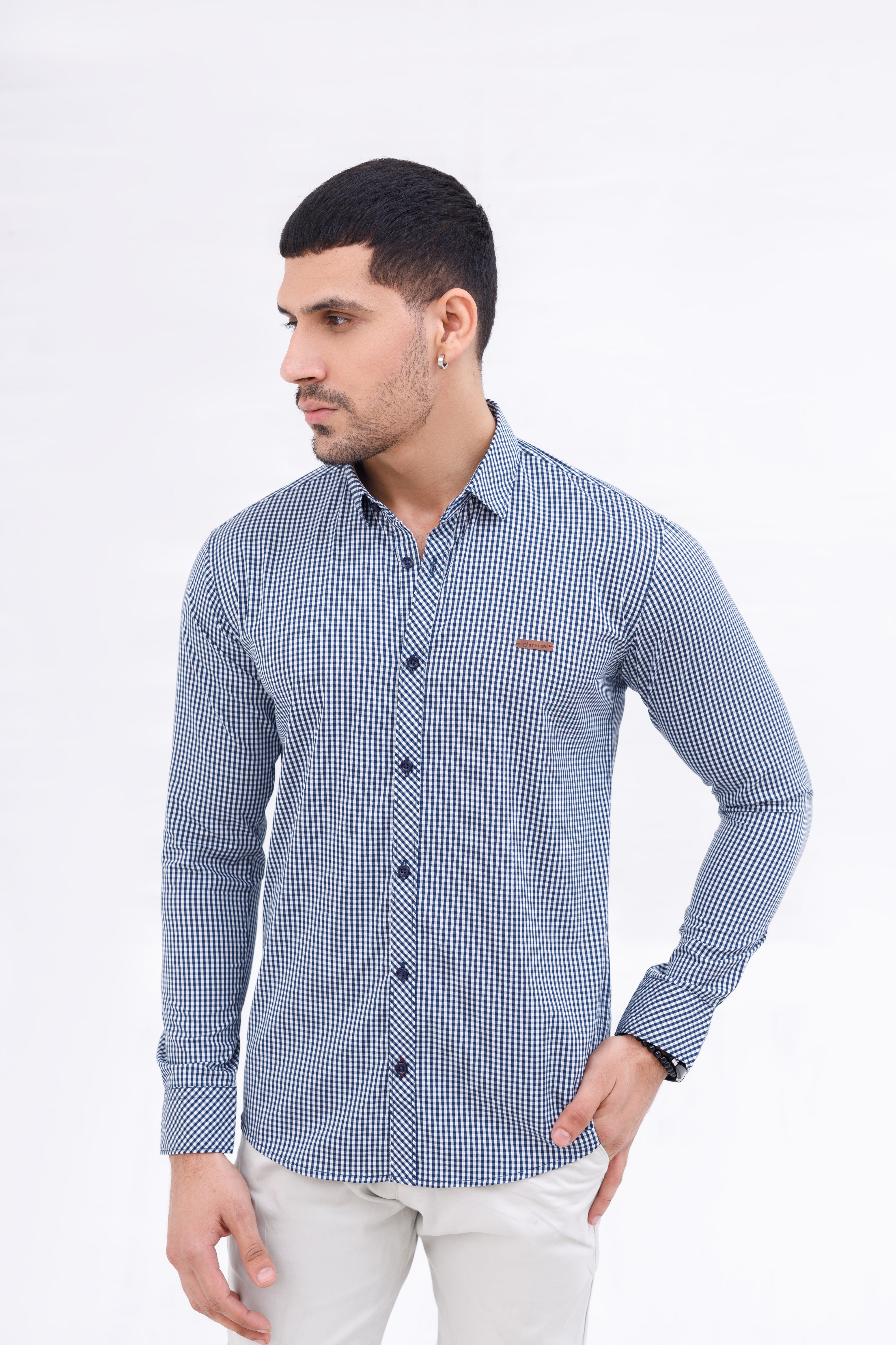 Men Casual Shirt Blue Check