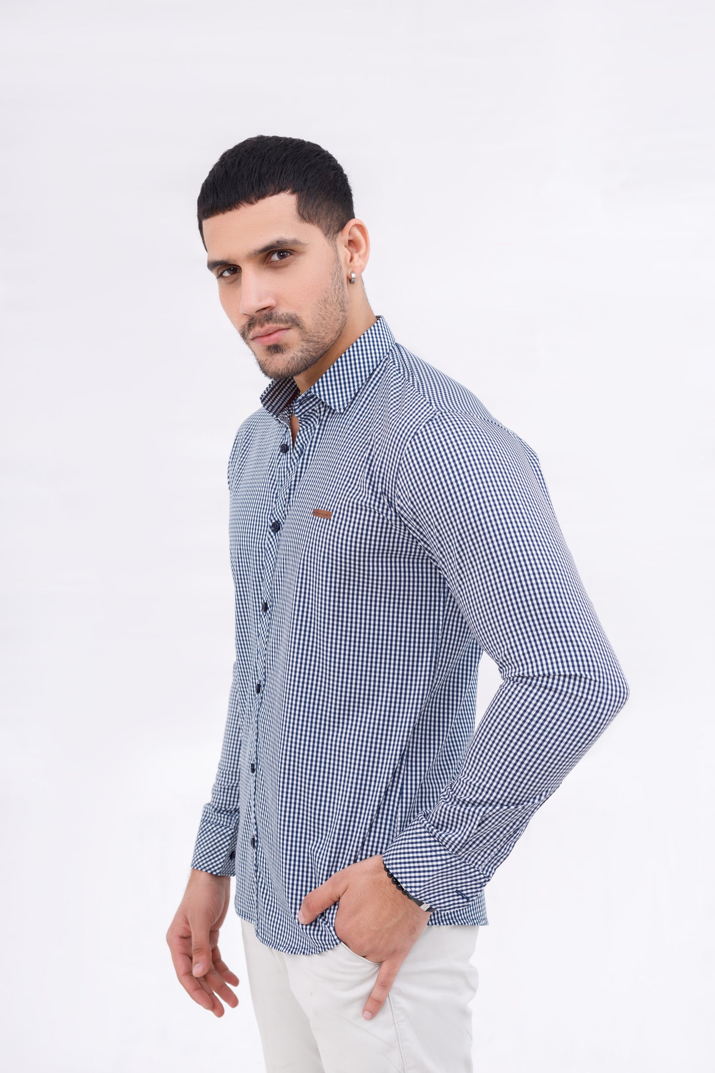 Men Casual Shirt Blue Check
