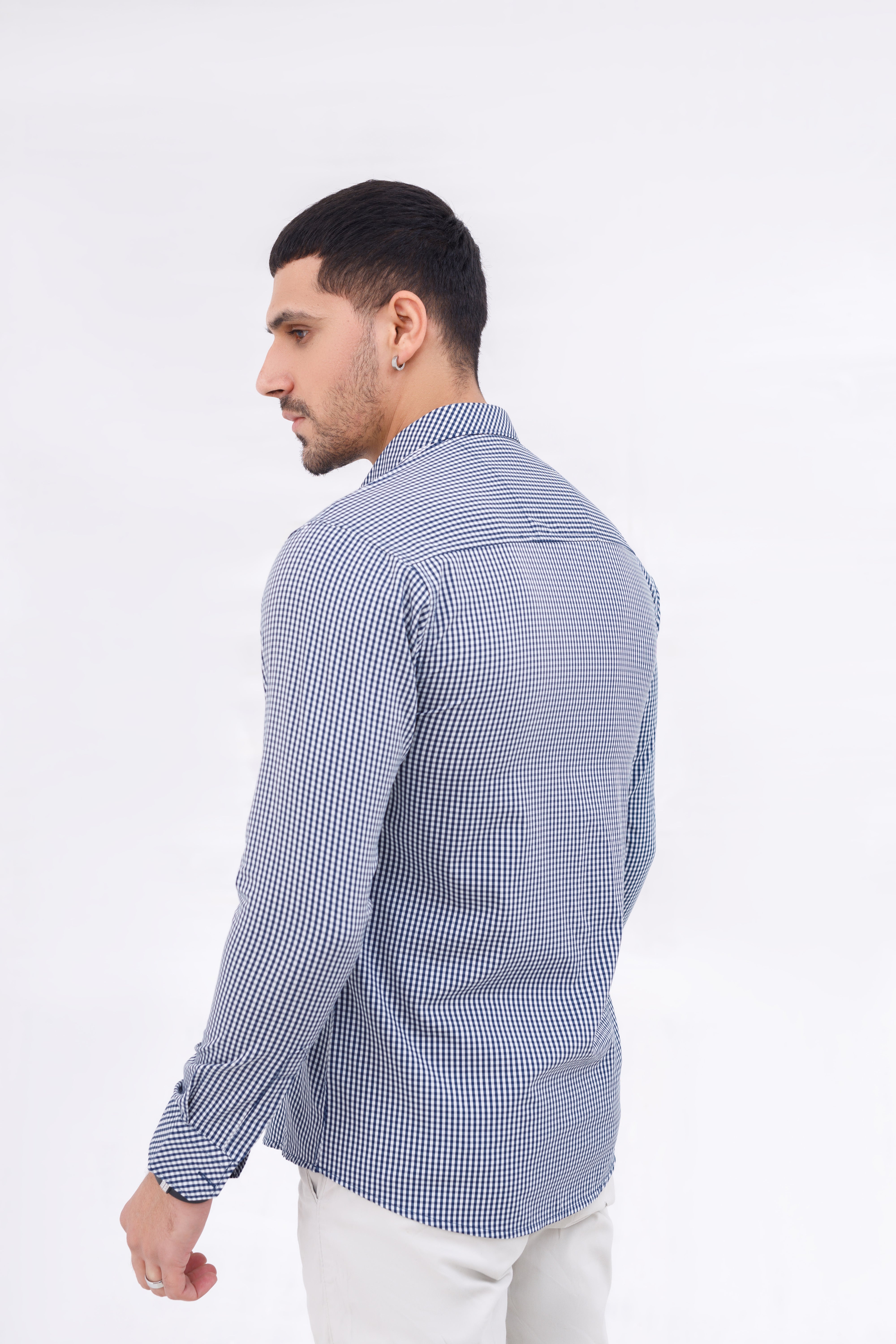 Men Casual Shirt Blue Check