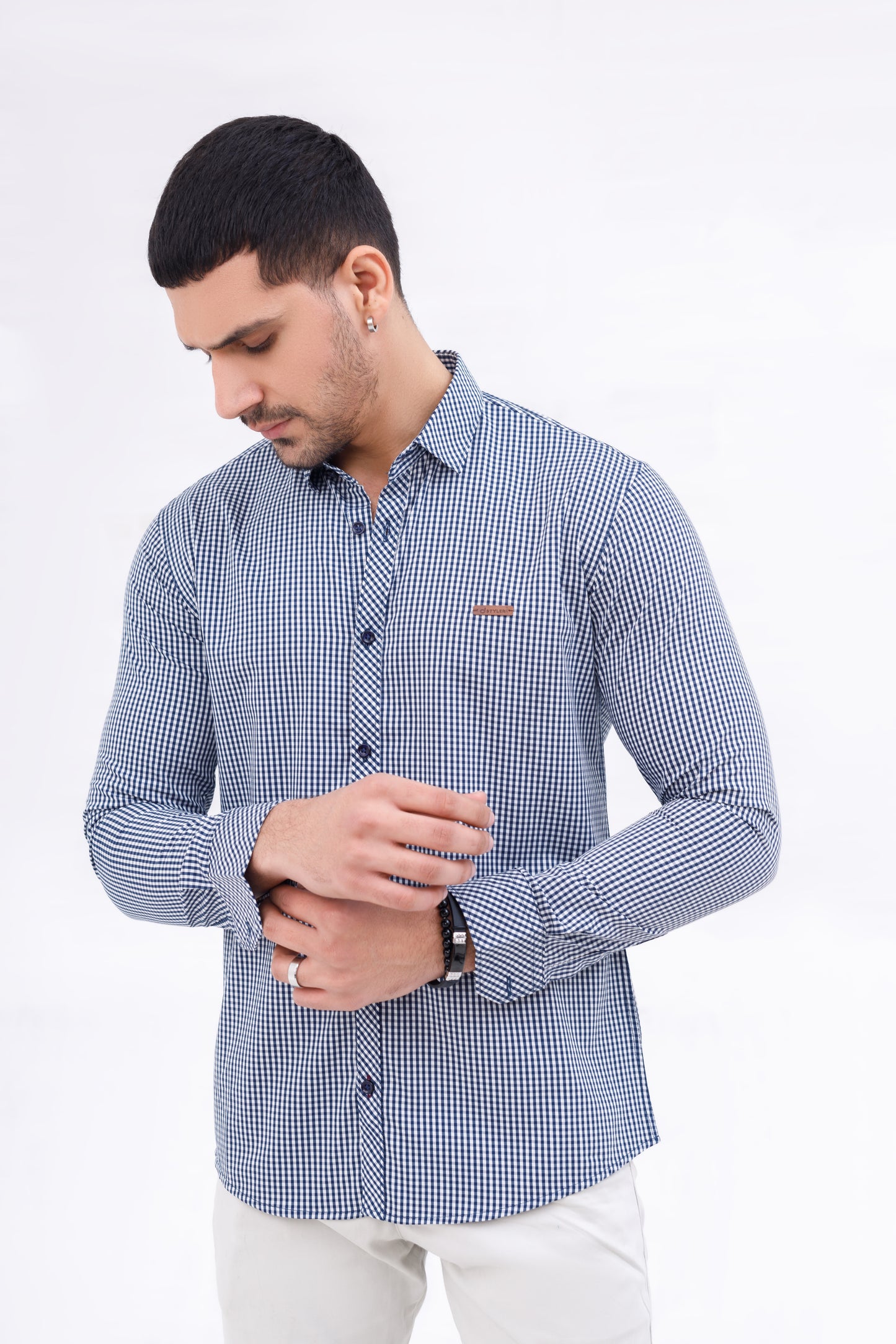 Men Casual Shirt Blue Check