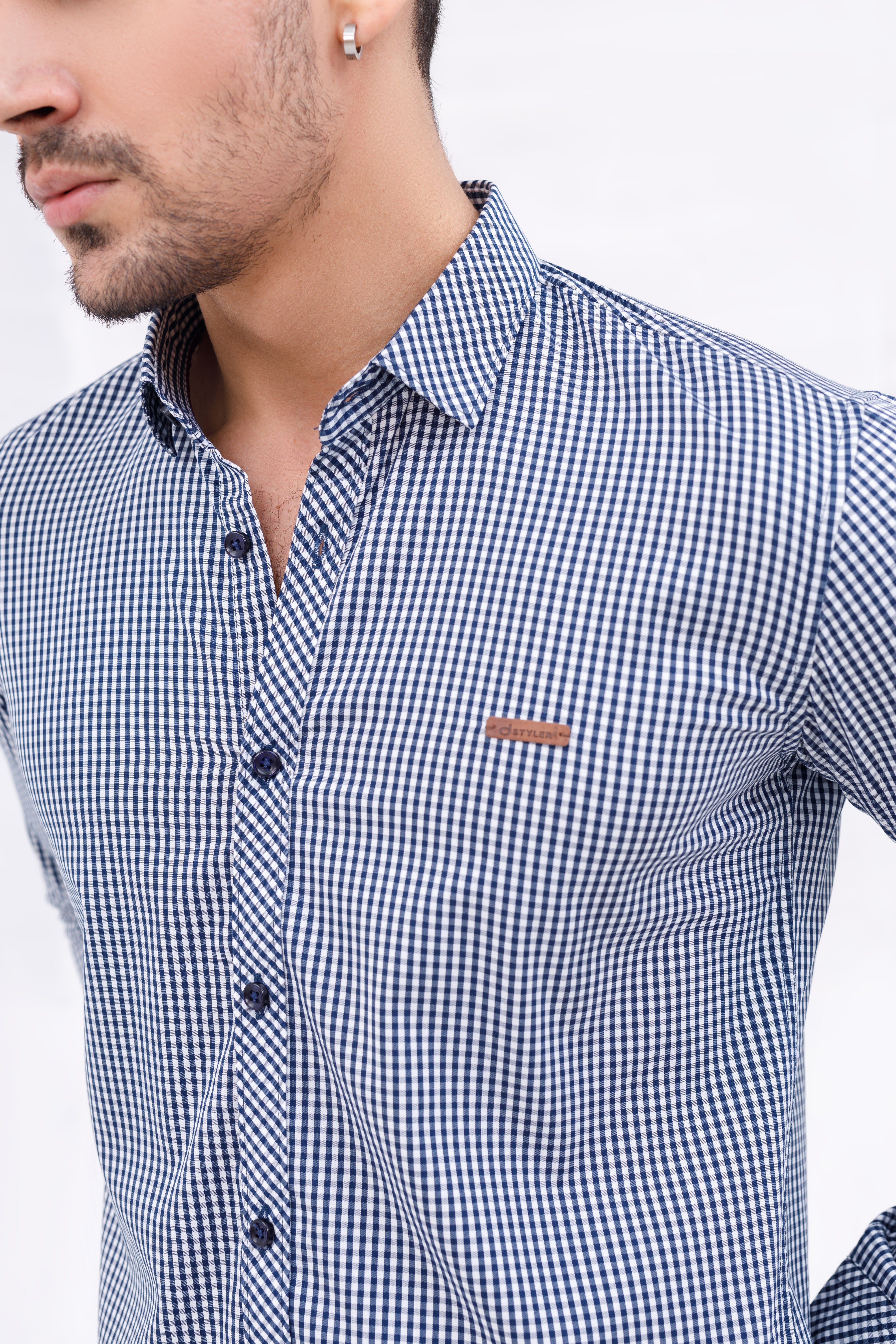 Men Casual Shirt Blue Check