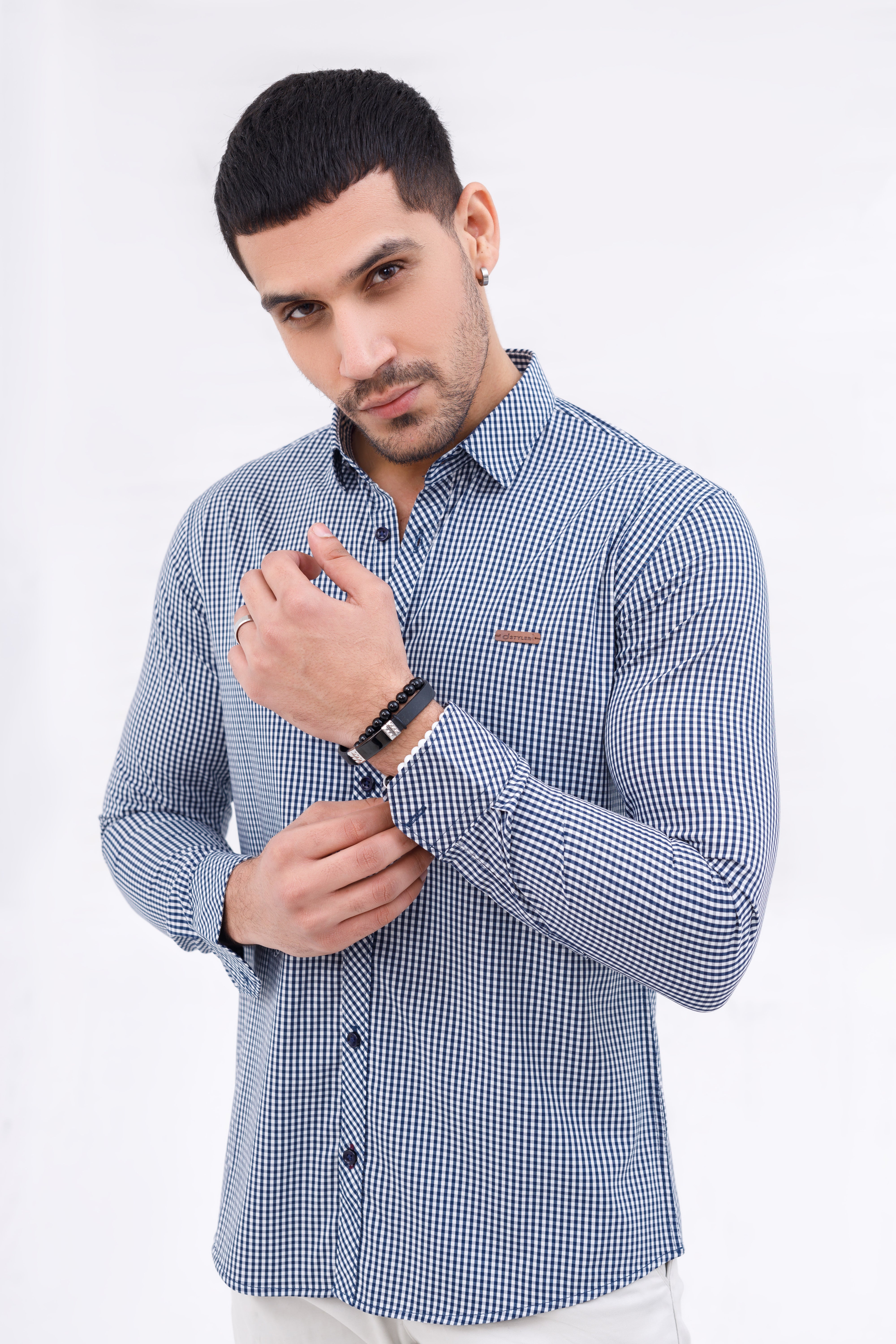 Men Casual Shirt Blue Check