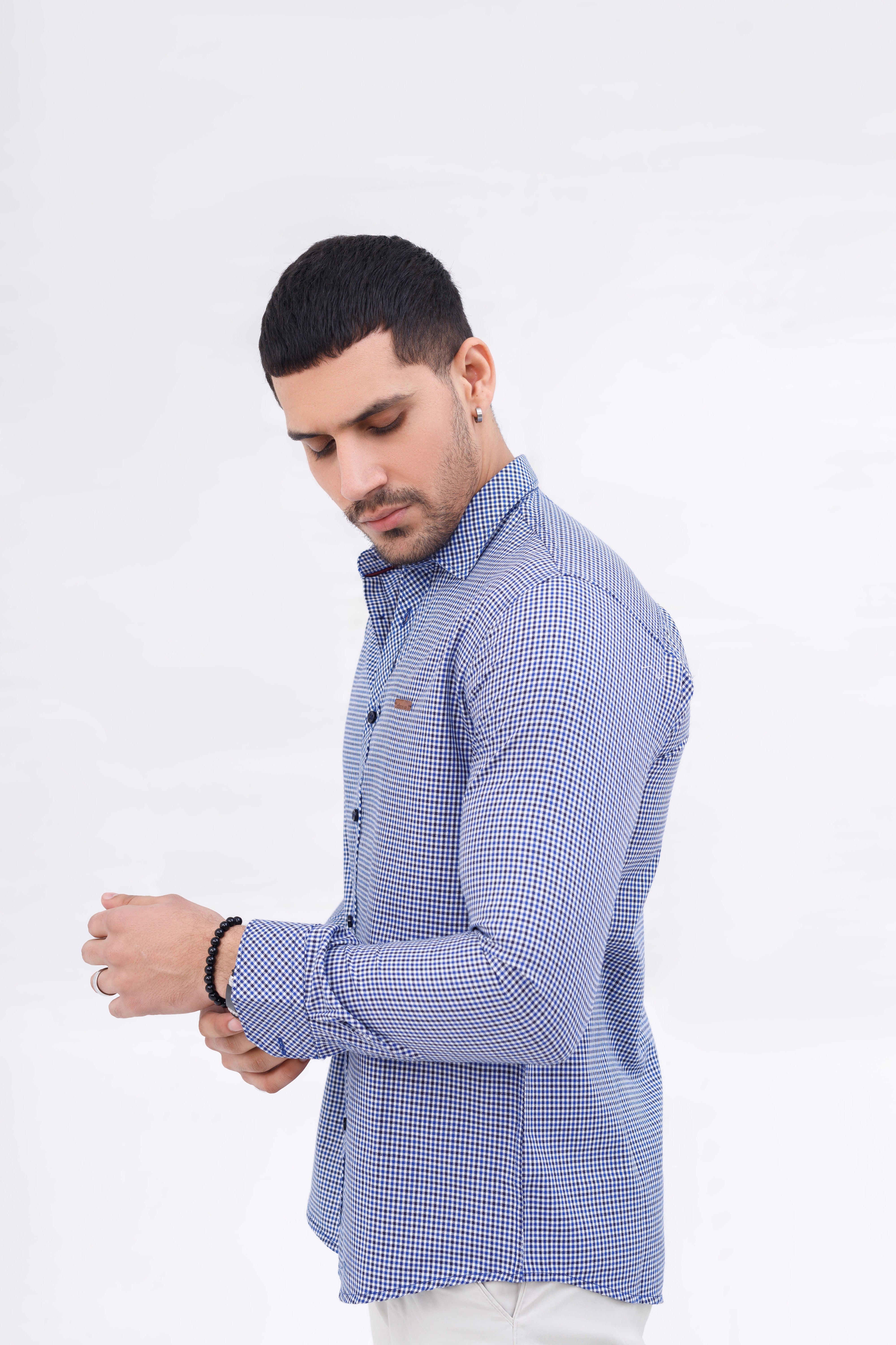 Men Casual Shirt Blue Check