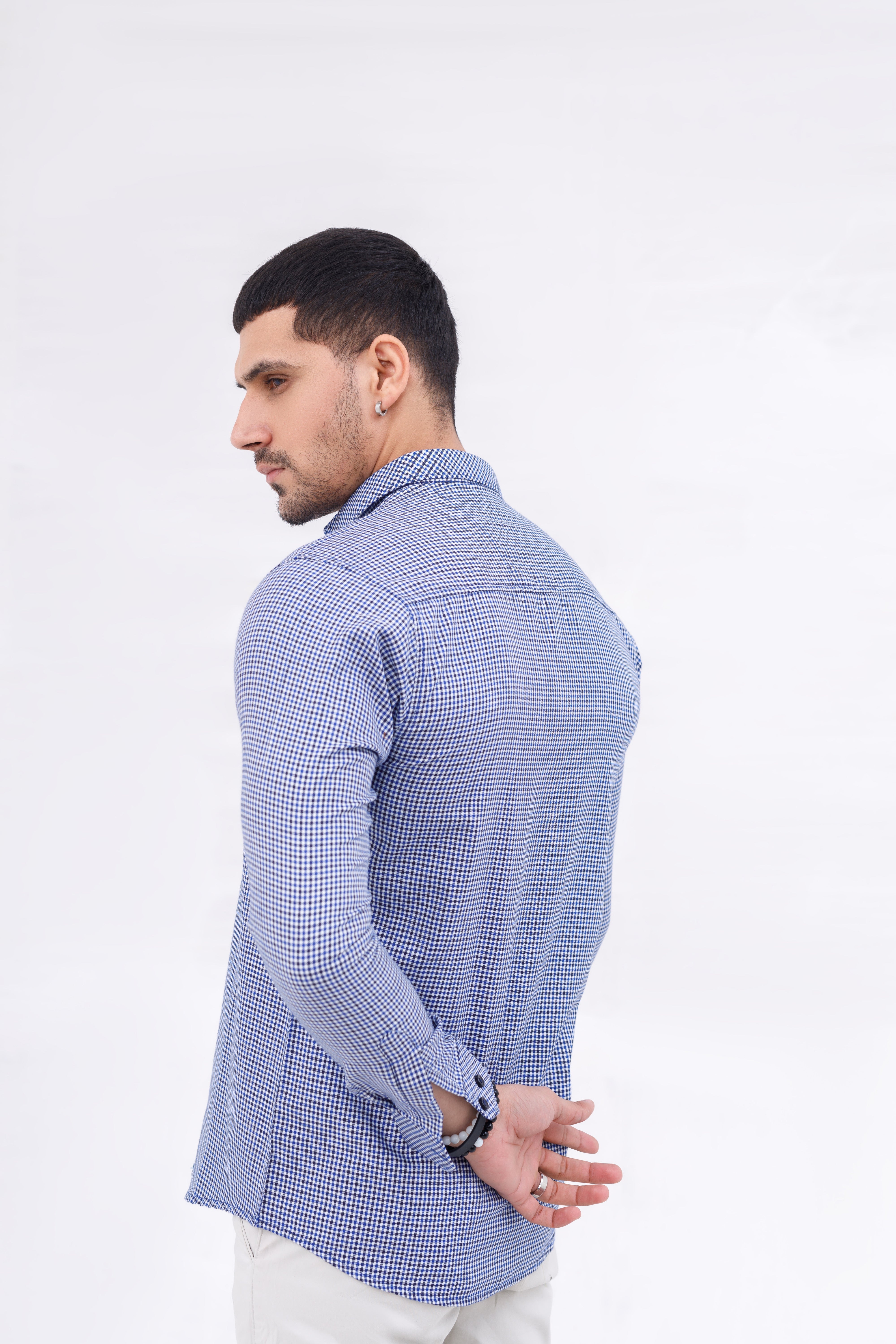 Men Casual Shirt Blue Check