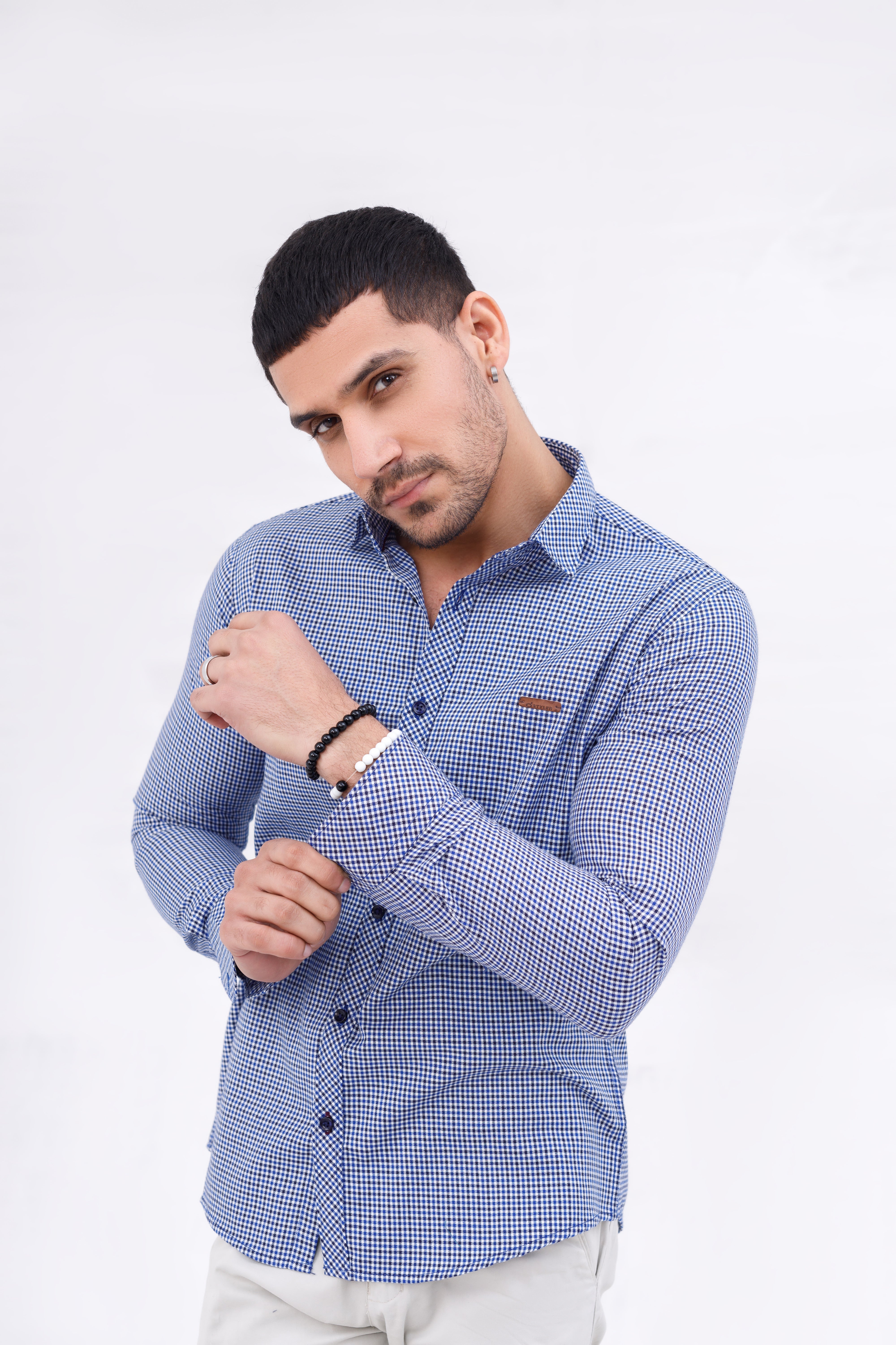 Men Casual Shirt Blue Check