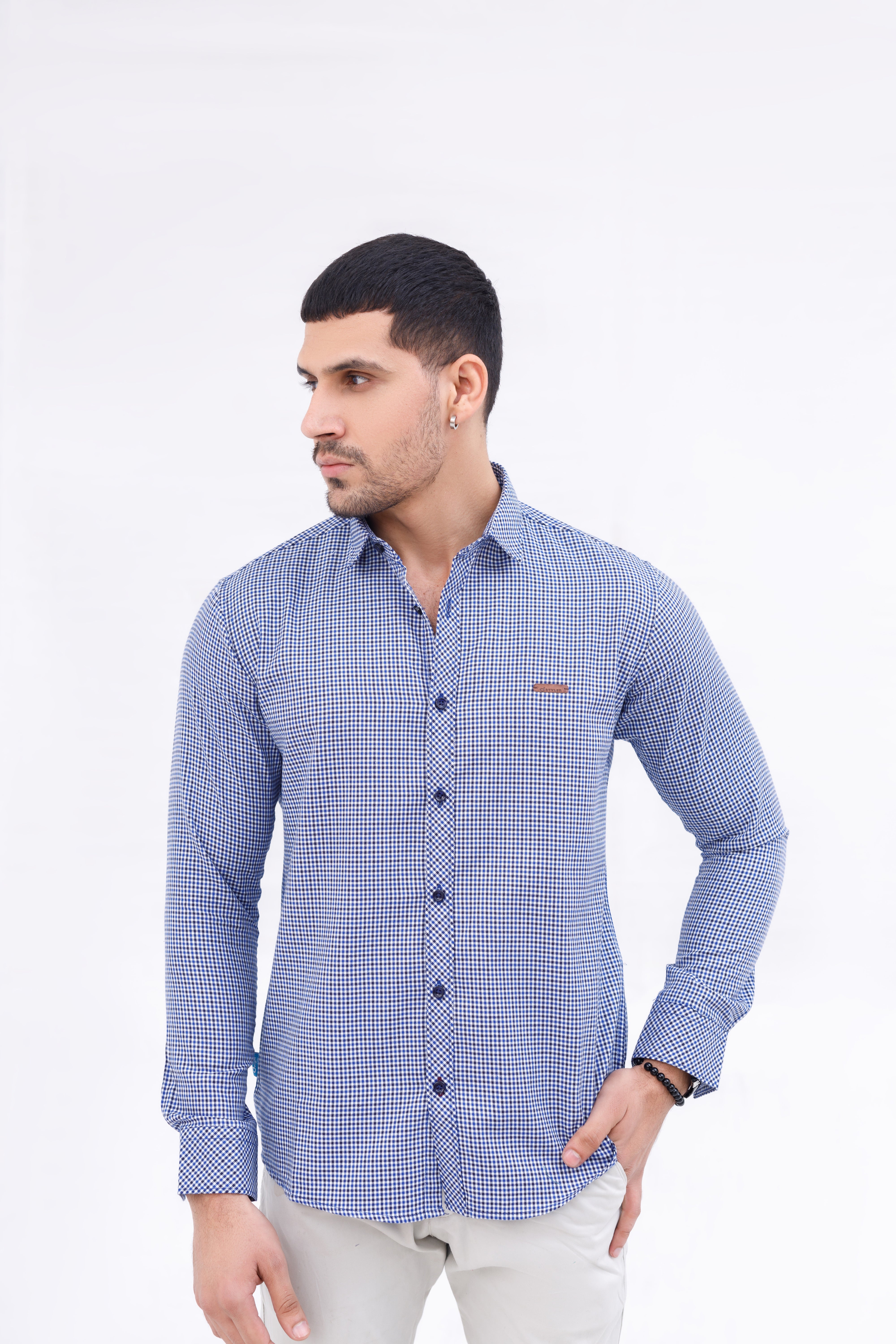 Men Casual Shirt Blue Check