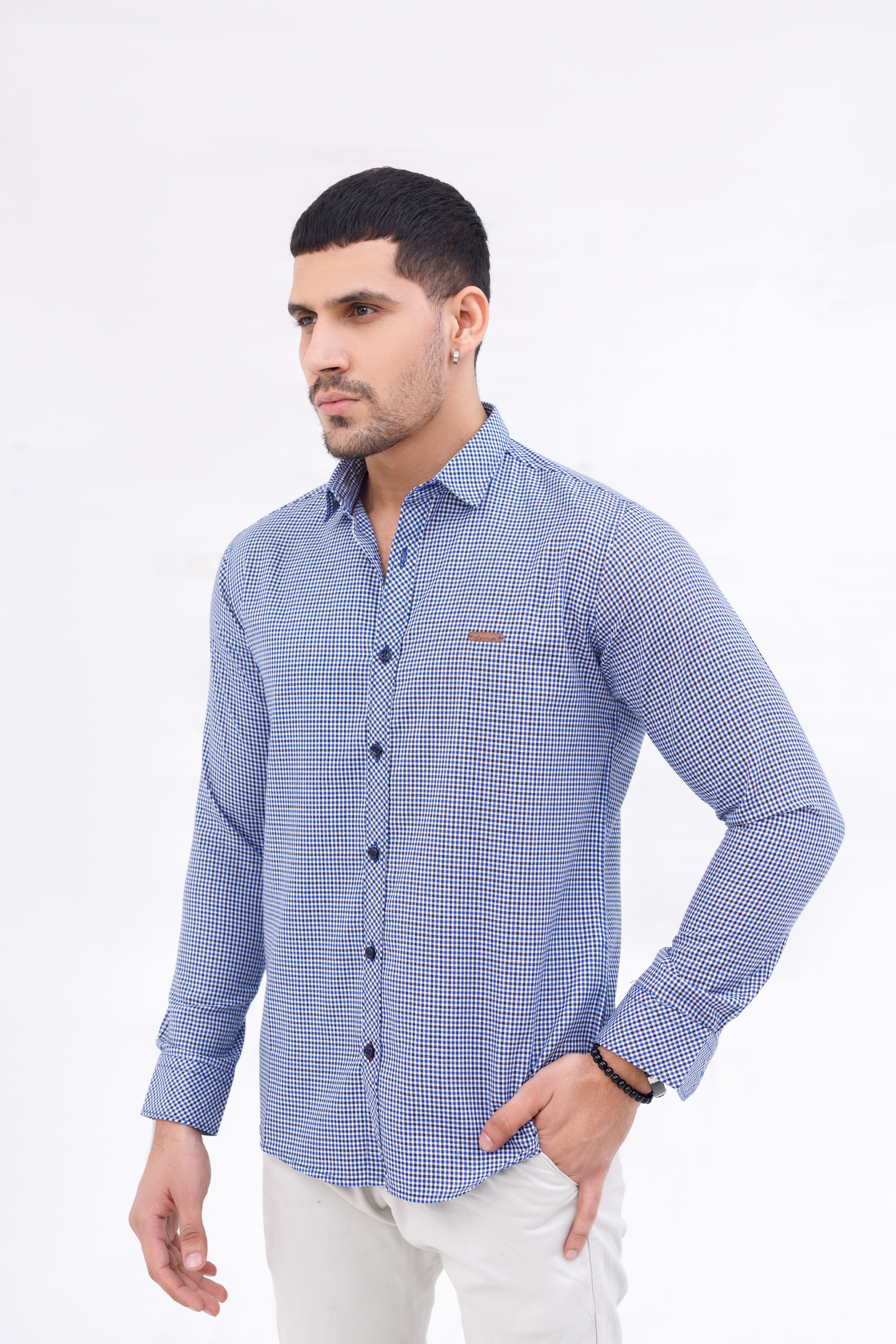 Men Casual Shirt Blue Check
