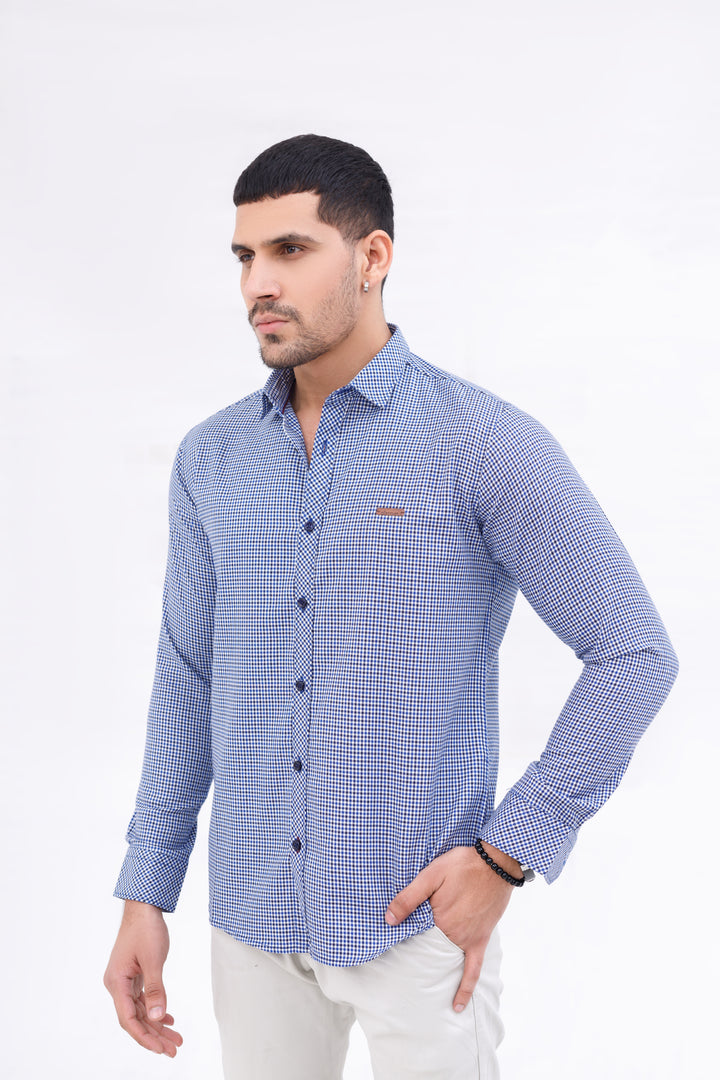 Men Casual Shirt Check Blue Check