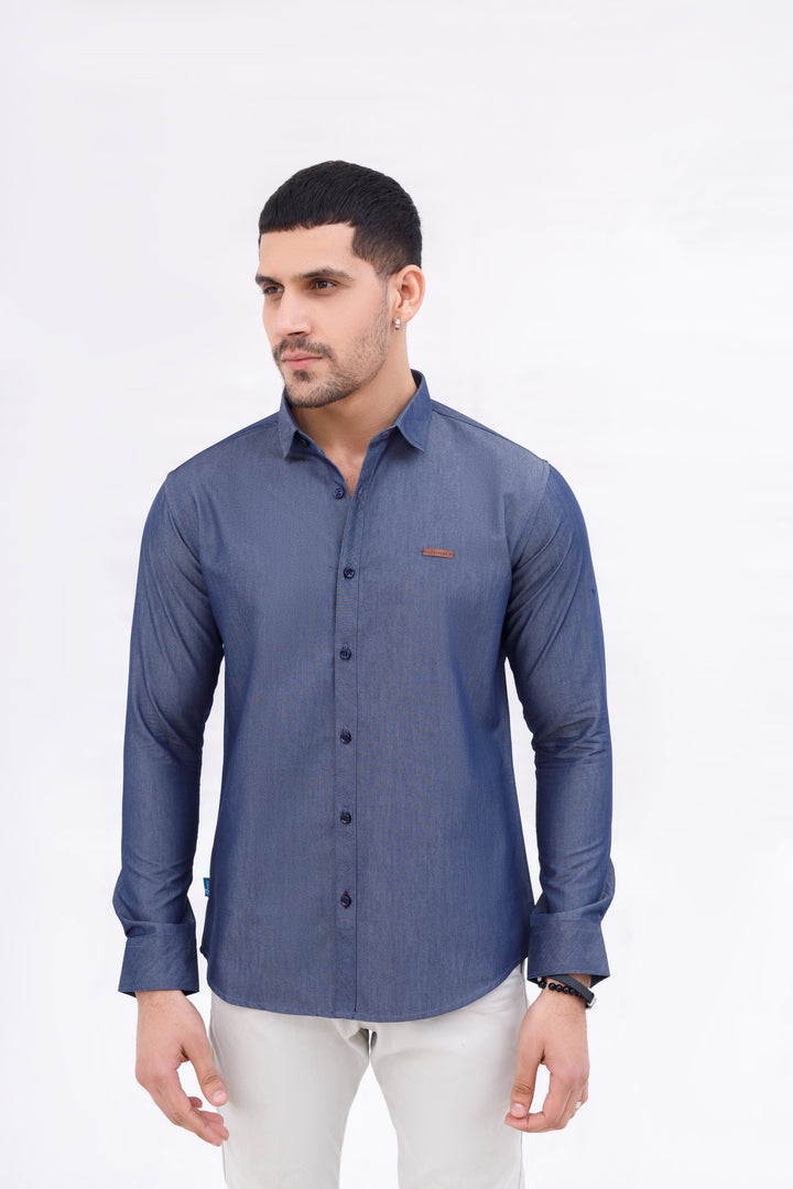 Men Casual Shirt Check Denim