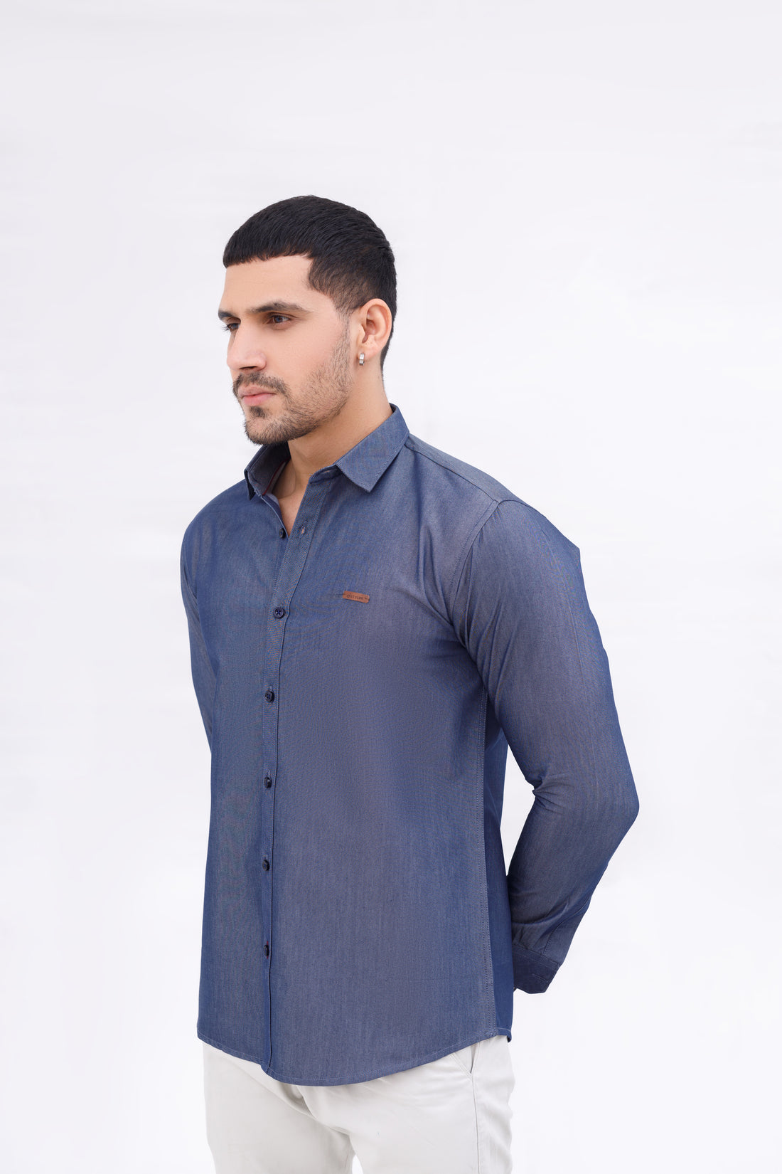 Men Casual Shirt Check Denim