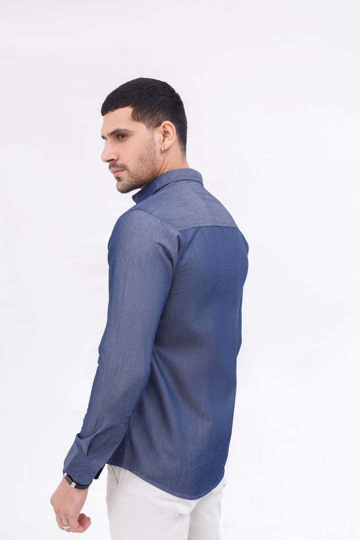 Men Casual Shirt Check Denim