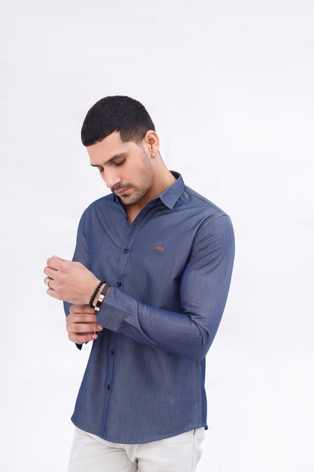 Men Casual Shirt Check Denim