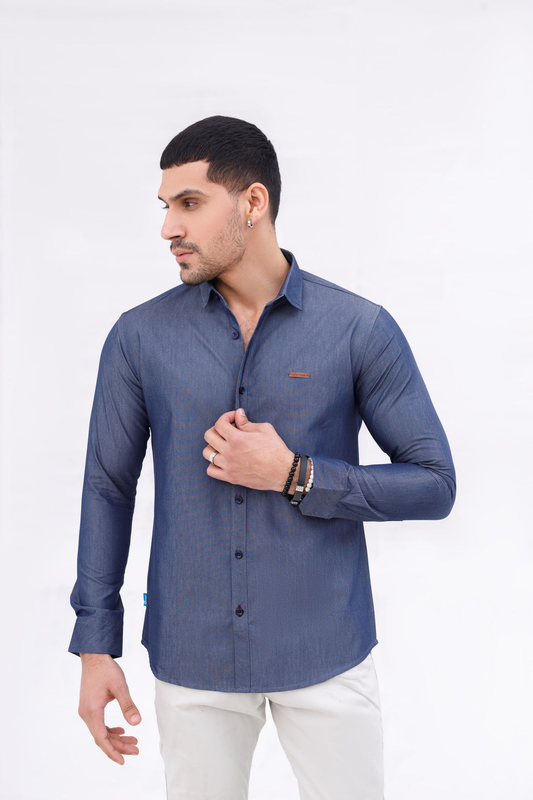 Men Casual Shirt Check Denim