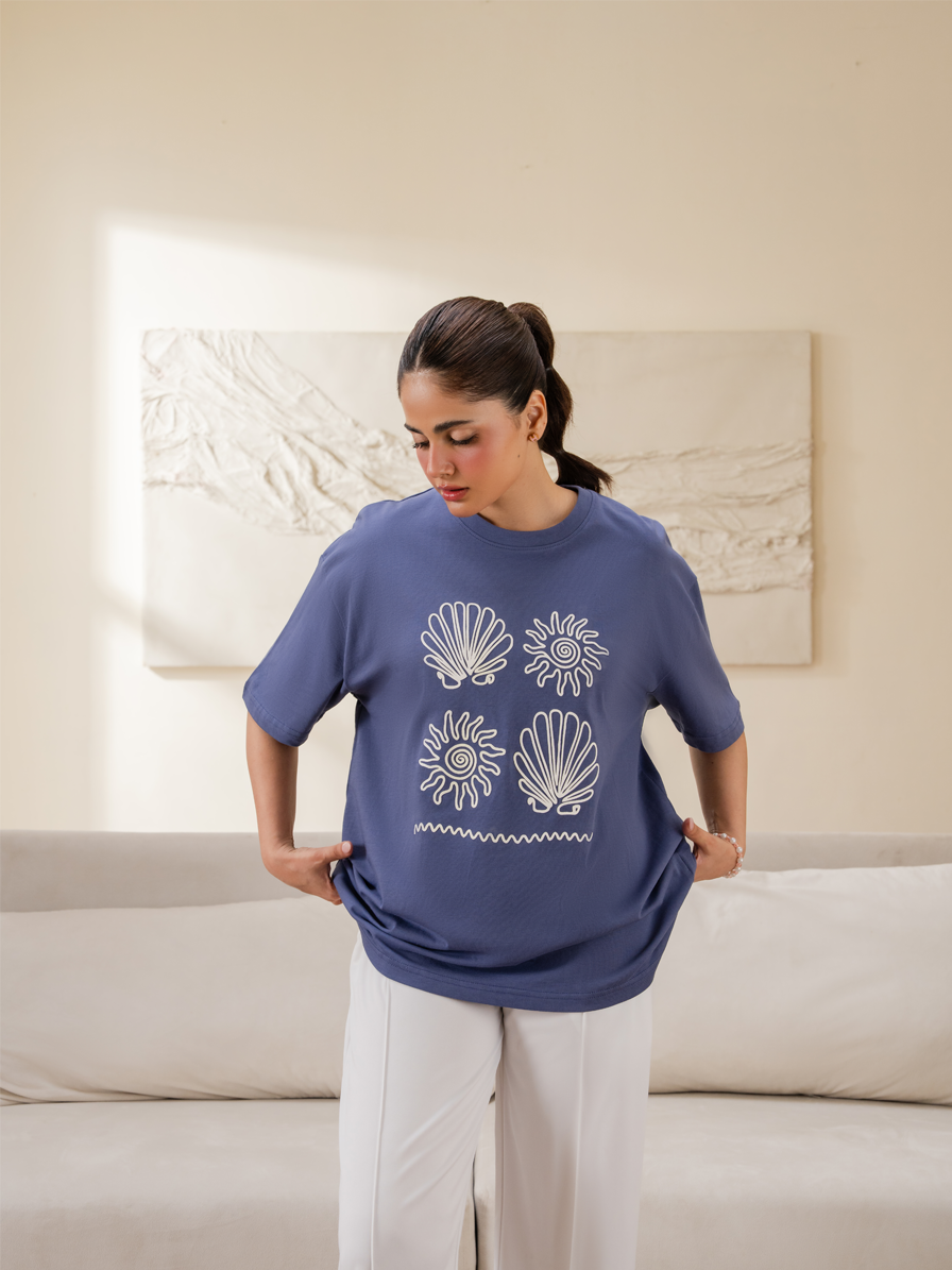 Seashell Line Art Cotton T-Shirt