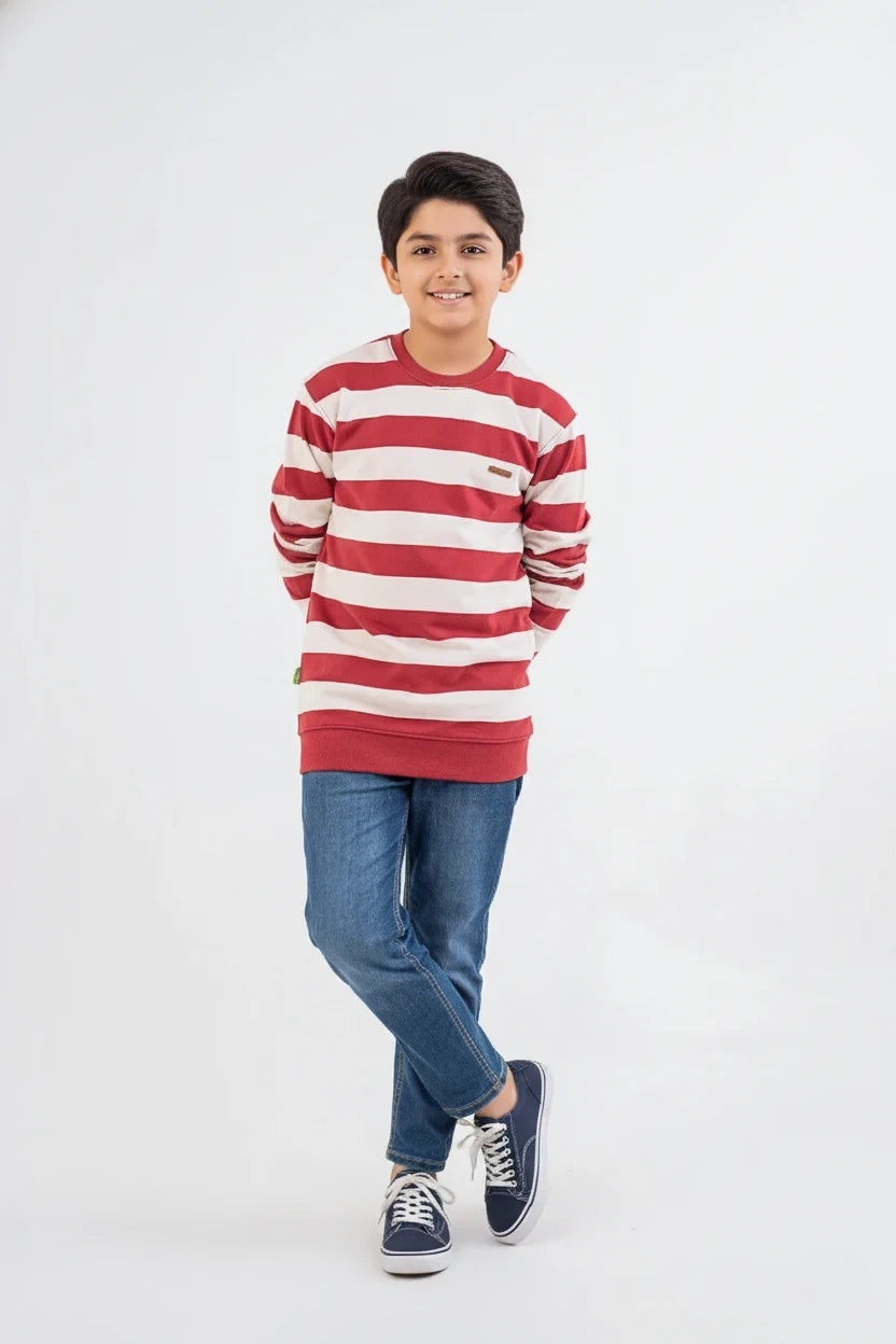 Boys Sweat Shirt Terry Red Striper