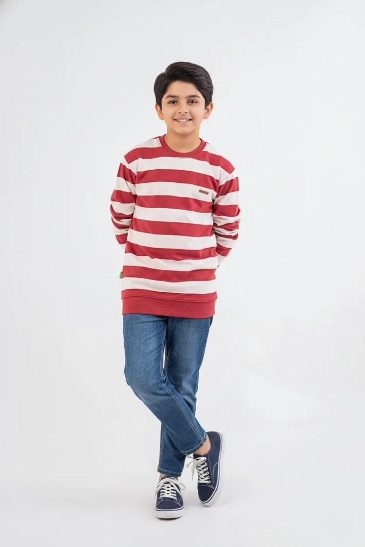 Boys Sweat Shirt Terry Red Striper