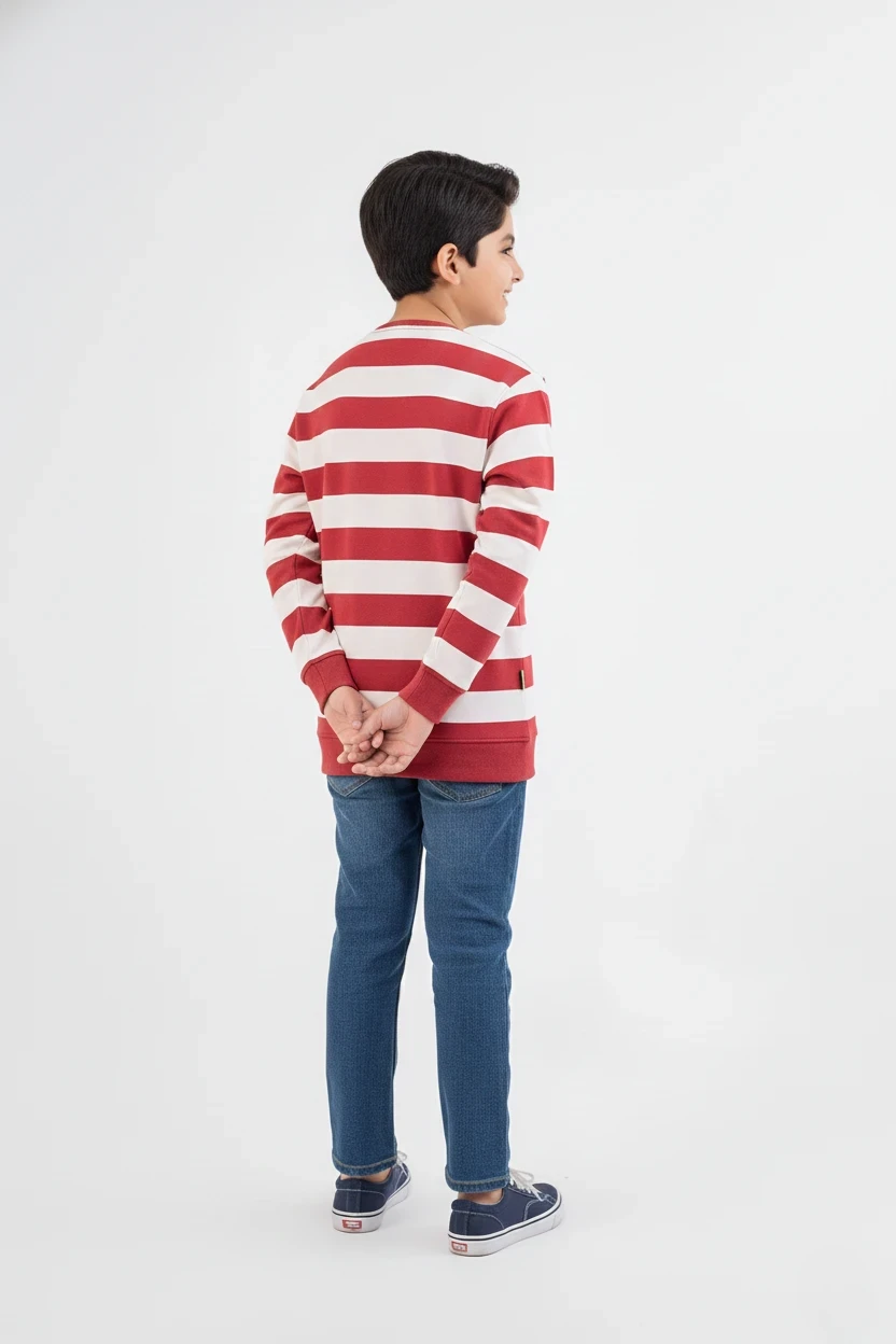 Boys Sweat Shirt Terry Red Striper