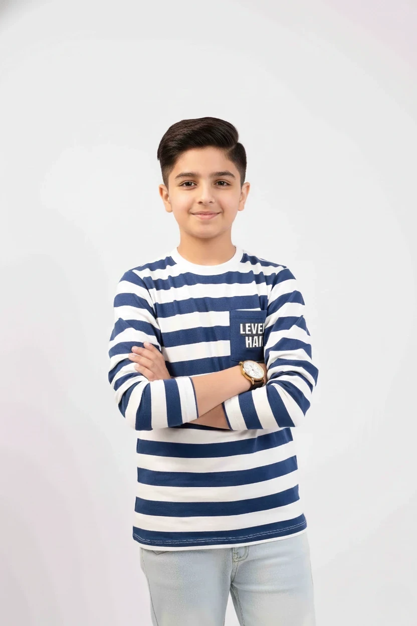 Boys Striper Shirt Navy Color With Pocket