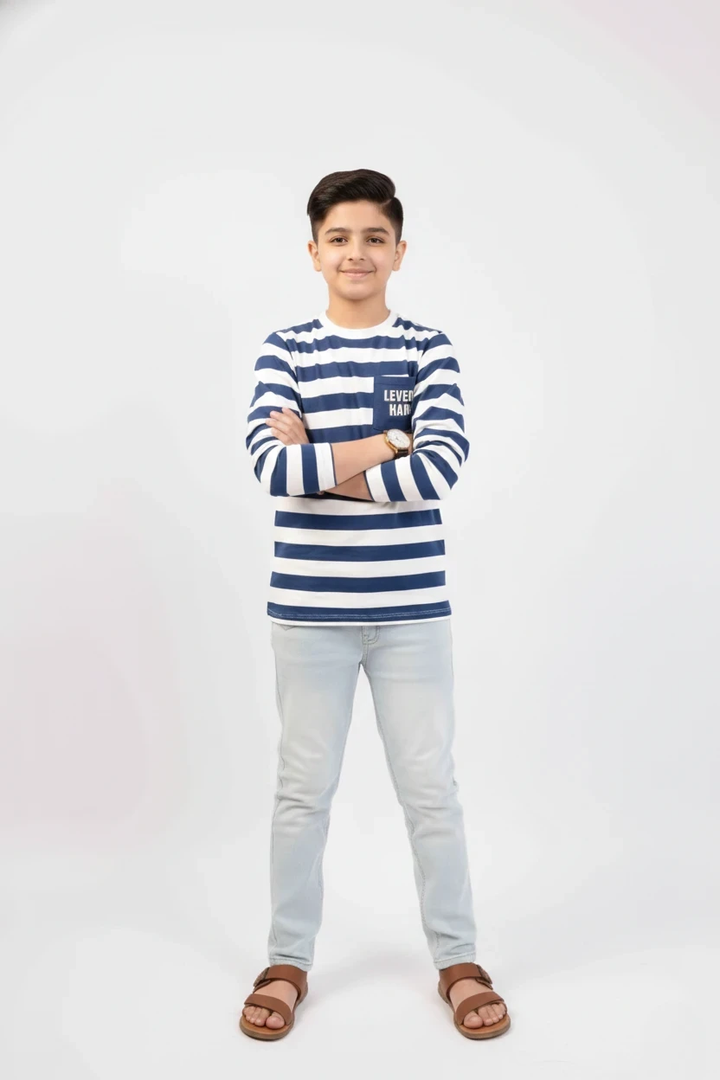 Boys Striper Shirt Navy Color With Pocket