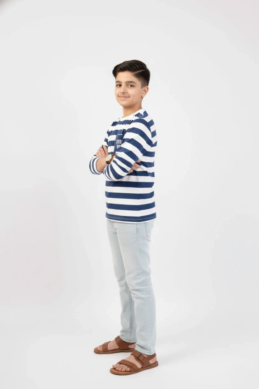 Boys Striper Shirt Navy Color With Pocket
