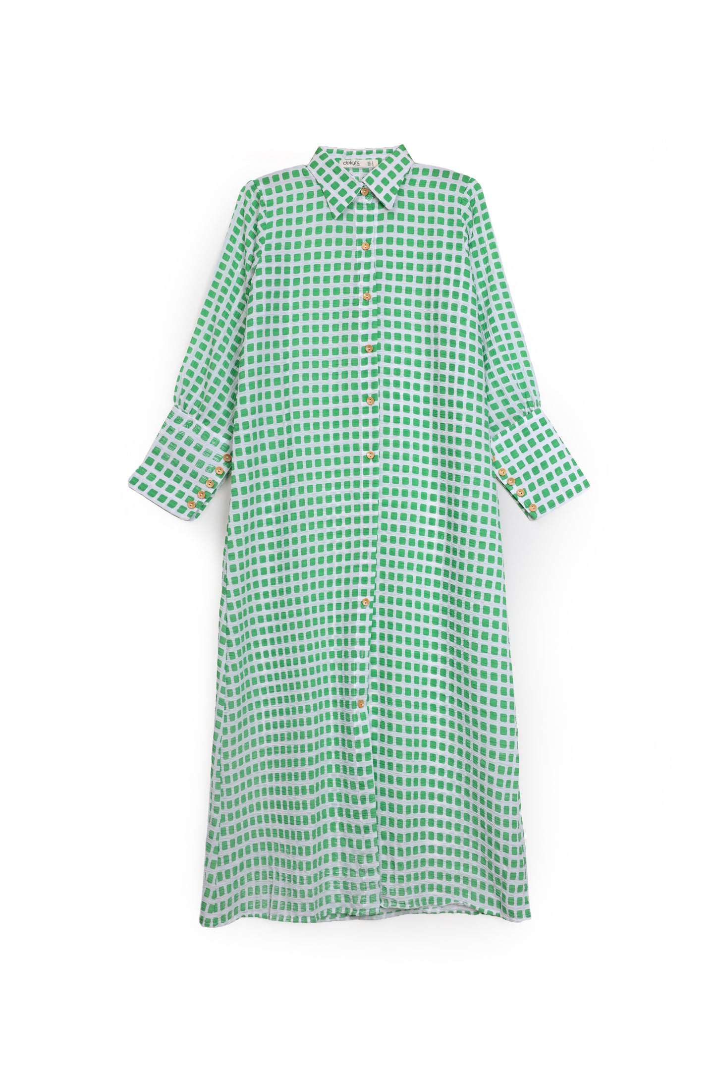 Emerald Gingham Long-Sleeve Shirt Dress
