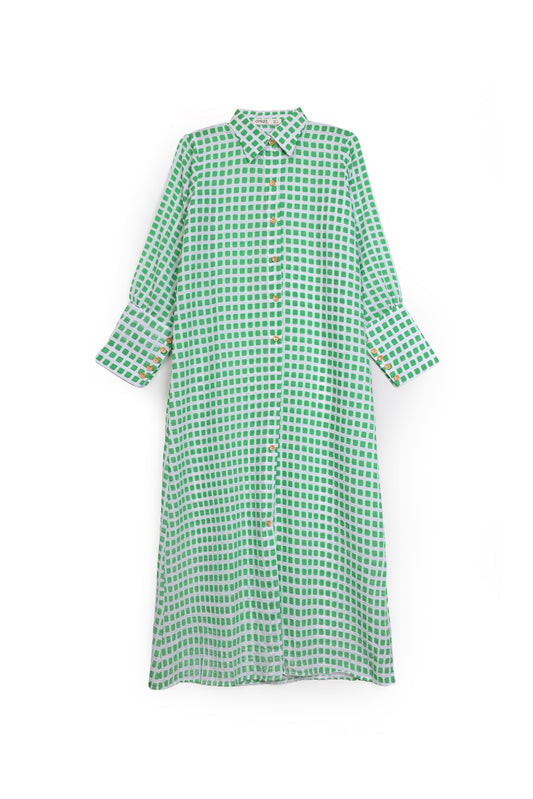 Emerald Gingham Long-Sleeve Shirt Dress