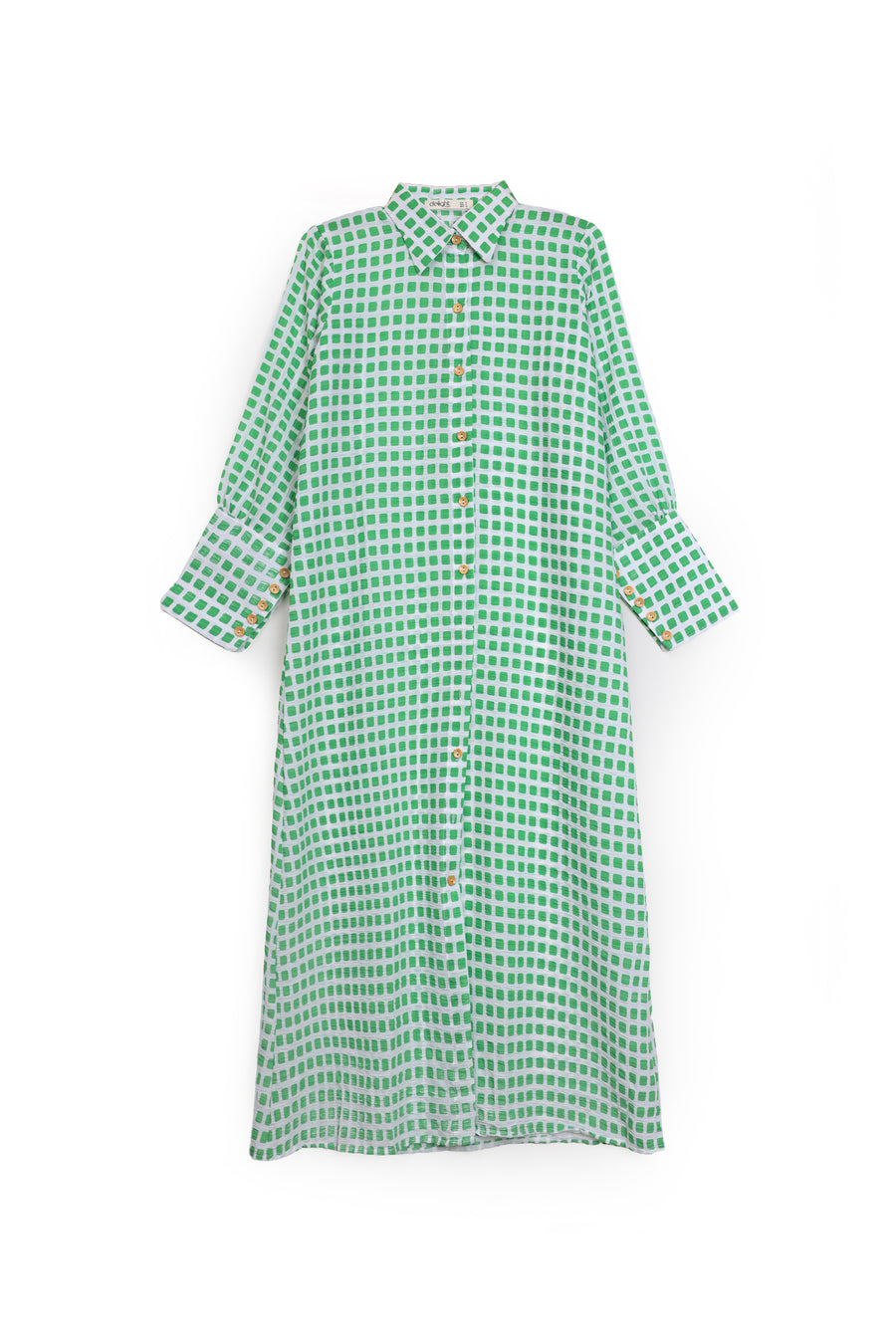 Emerald Gingham Long-Sleeve Shirt Dress