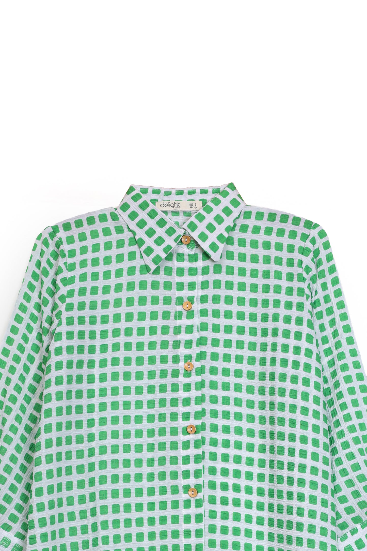 Emerald Gingham Long-Sleeve Shirt Dress