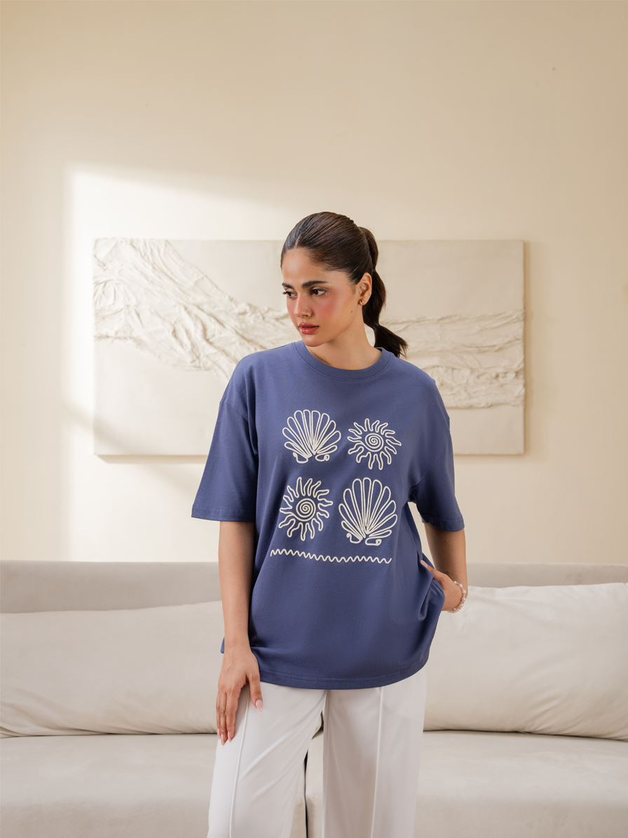 Seashell Line Art Cotton T-Shirt