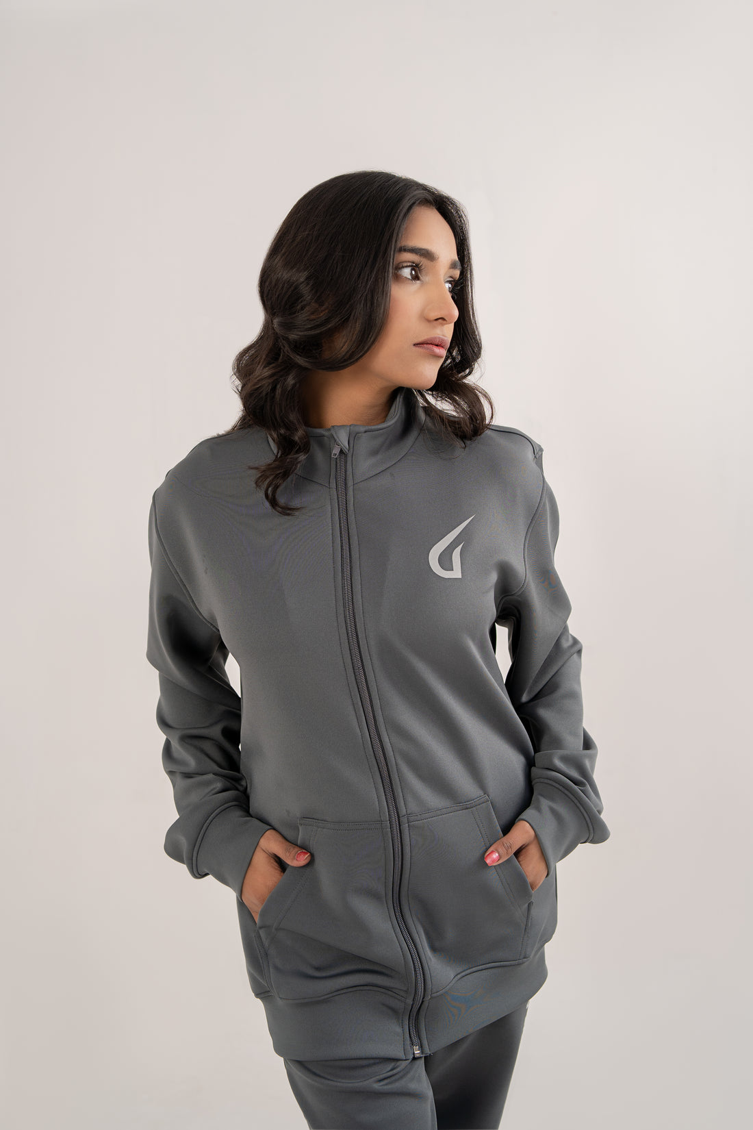 Women Active wear Grey Zipper