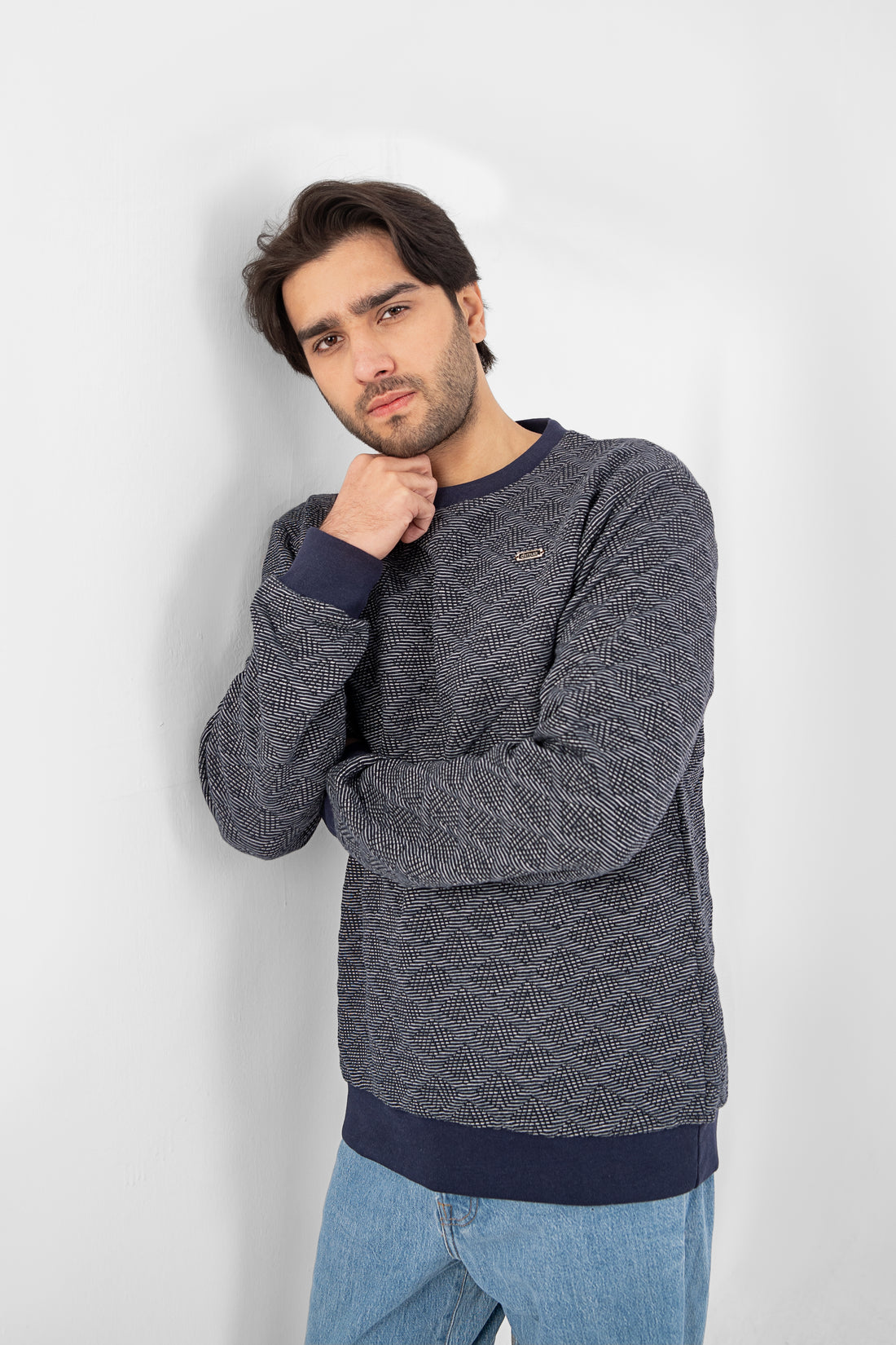 jacquard Textured Men Sweat Shirt