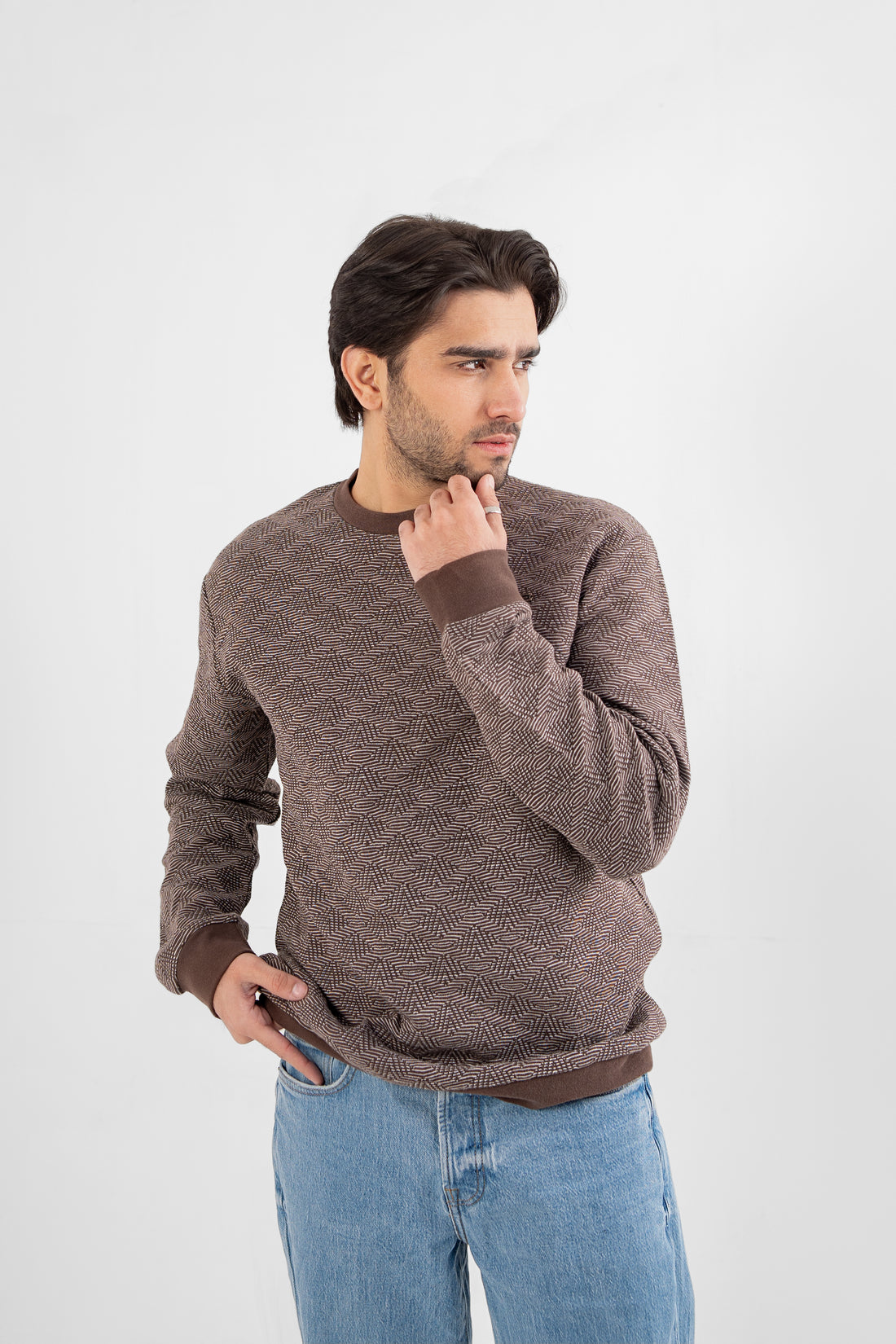 jacquard Textured Men Sweat Shirt