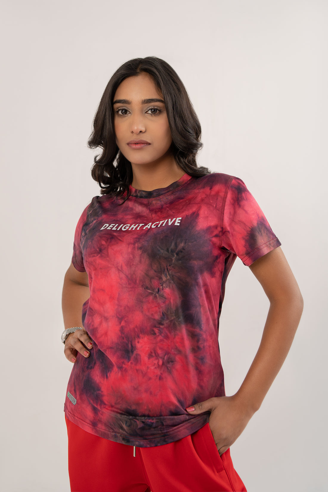 Women Active Wear Tie n Dye Maroon T Shirt