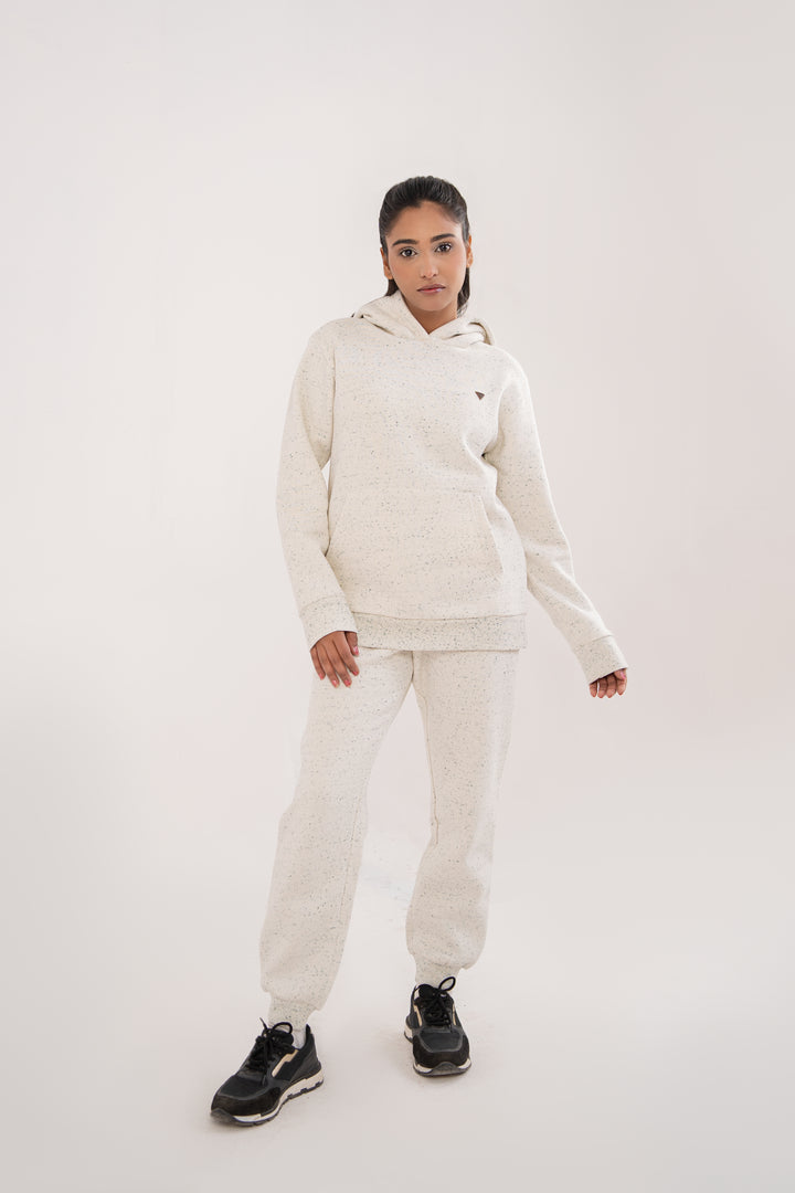 Women Melange Track Suit White with Green Dots