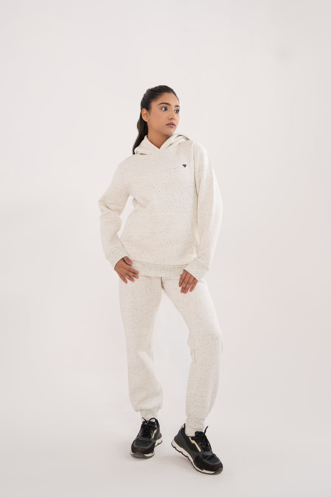 Women Melange Track Suit White with Green Dots