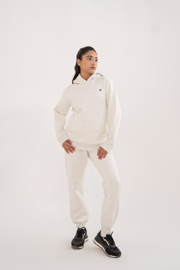 Women Melange Track Suit White with Green Dots