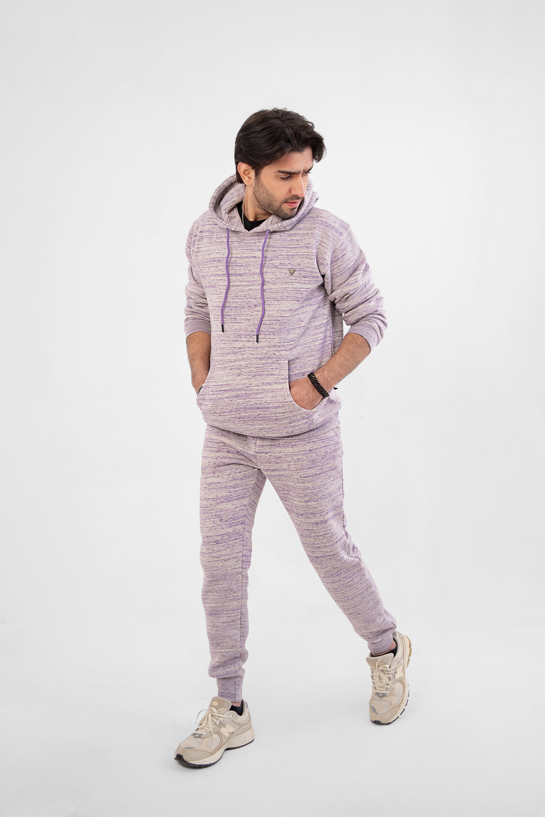 Men Melange Purple Hoodie