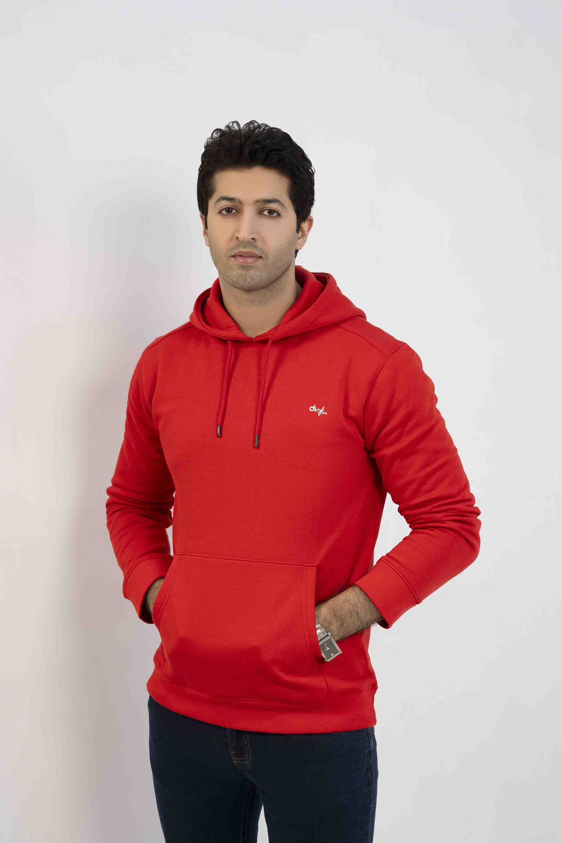 Men Hoodie Red Color With High Density Printing