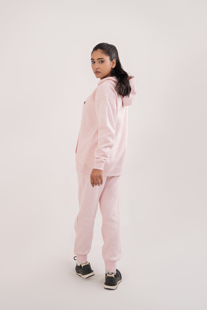 Women Melange Track Suit Pink